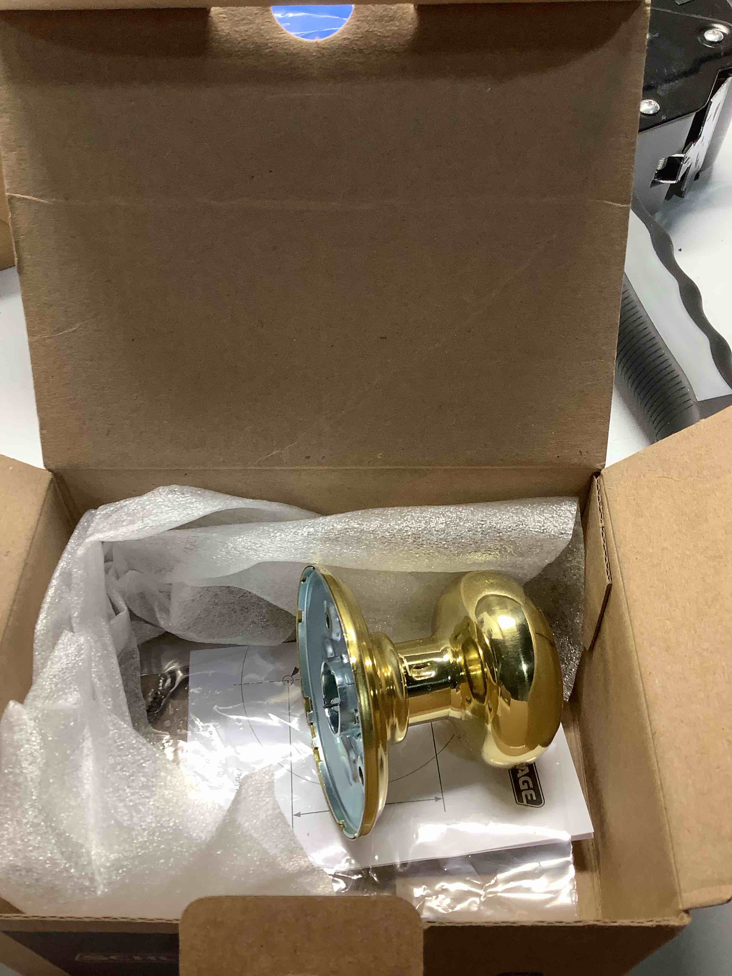 Condition photo showing Good Condition for Schlage F10 V PLY 605 Plymouth Door Knob, Hall & Closet Passage Lock, Bright Brass
