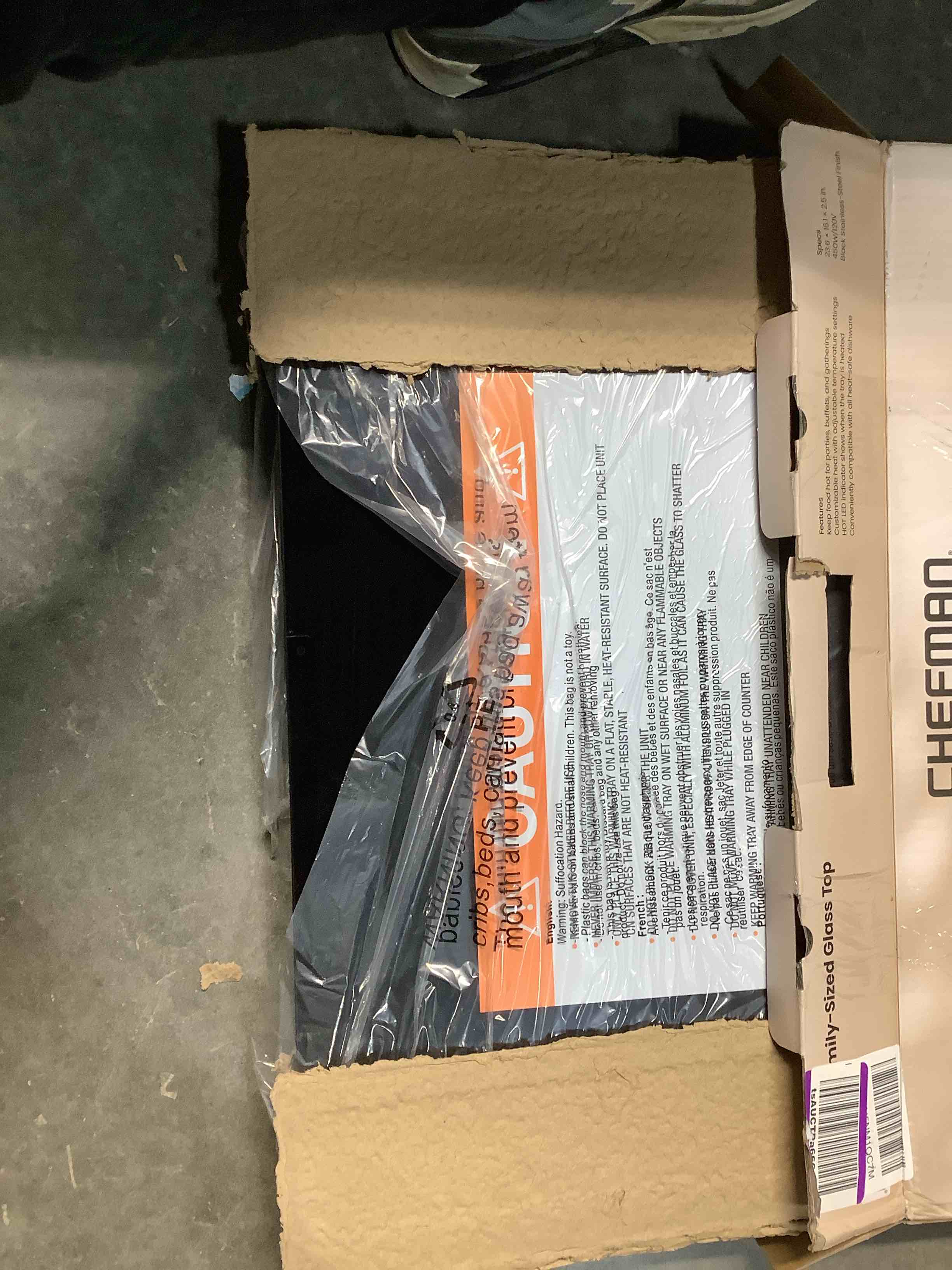 Condition photo showing Good Condition for Chefman Electric Warming Tray with Adjustable Temperature Control, Perfect For Buffets, Restaurants, Parties, Events, and Home Dinners, Large 21” x 16” Glass-Top Surface Keeps Food Hot – Black Stainless Black Large - 21" x 16"