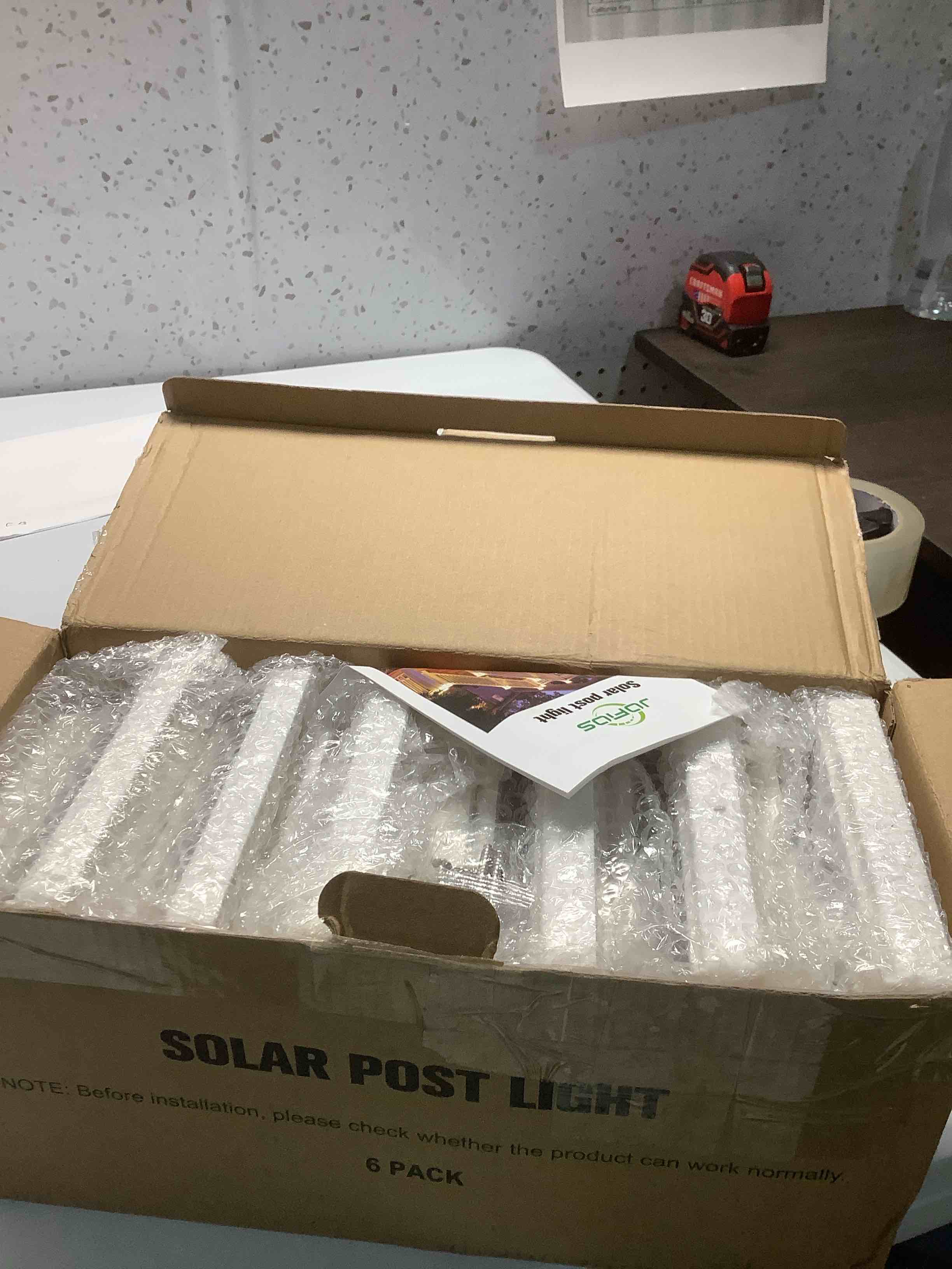 Condition photo showing Good Condition for Solar Post Cap Lights Outdoor 6pack, White Waterproof Solar Powered Deck Fence Post Lights Fit 4x4 Wood/Vinyl Posts, Bright Warm White Solar Post Lights Decorate Deck, Patio, Porch, Fence White 6pack