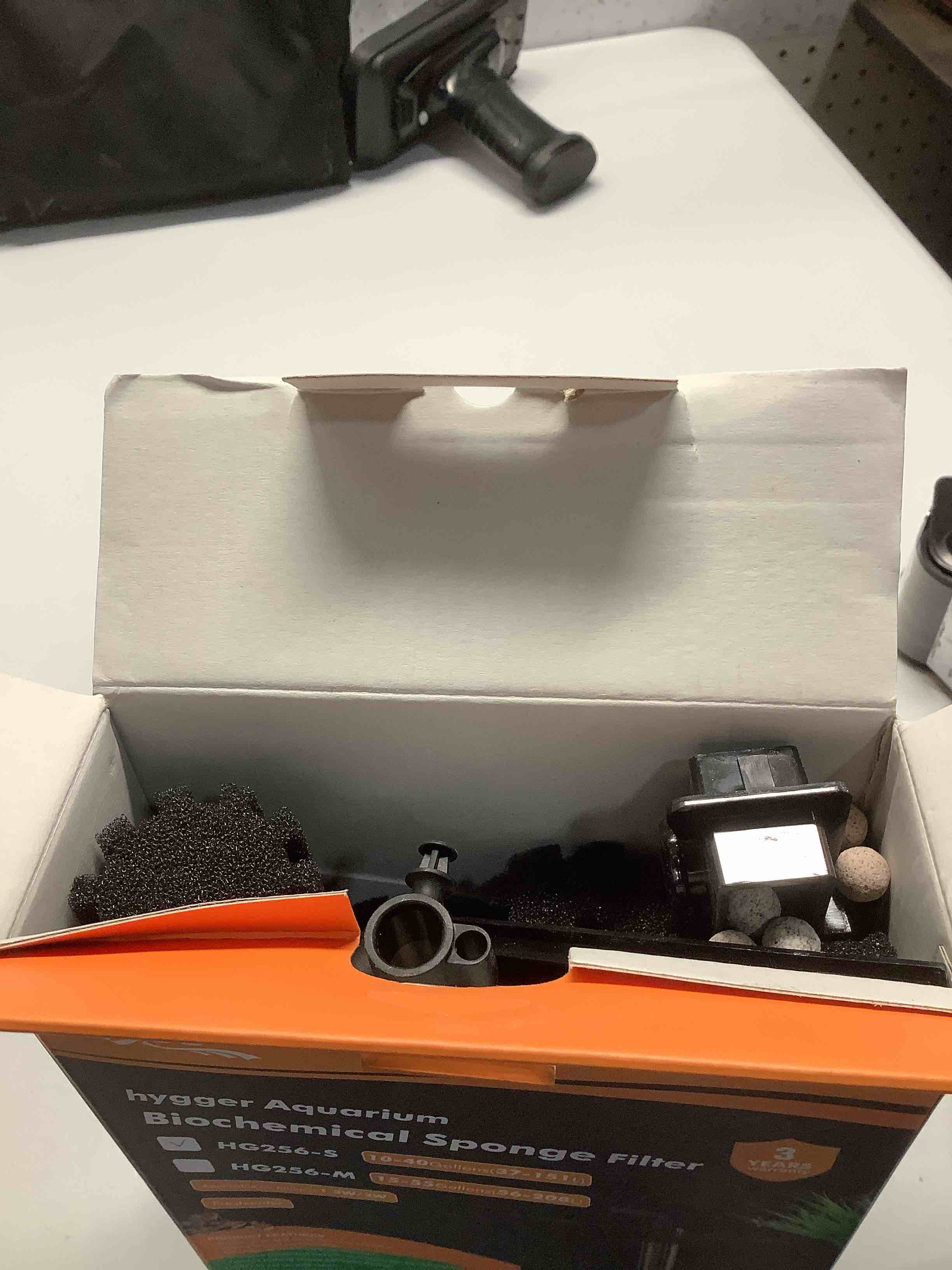Condition photo showing Good Condition for hygger Aquarium Double Sponge Filter: Upgraded Sponge Filter with Larger Filtration Area, Come with Extendable Clip, 2 Spare Biochemical Sponges, Bioceramic Balls, for Freshwater Saltwater Tank - S S (For 10-40 Gallon)