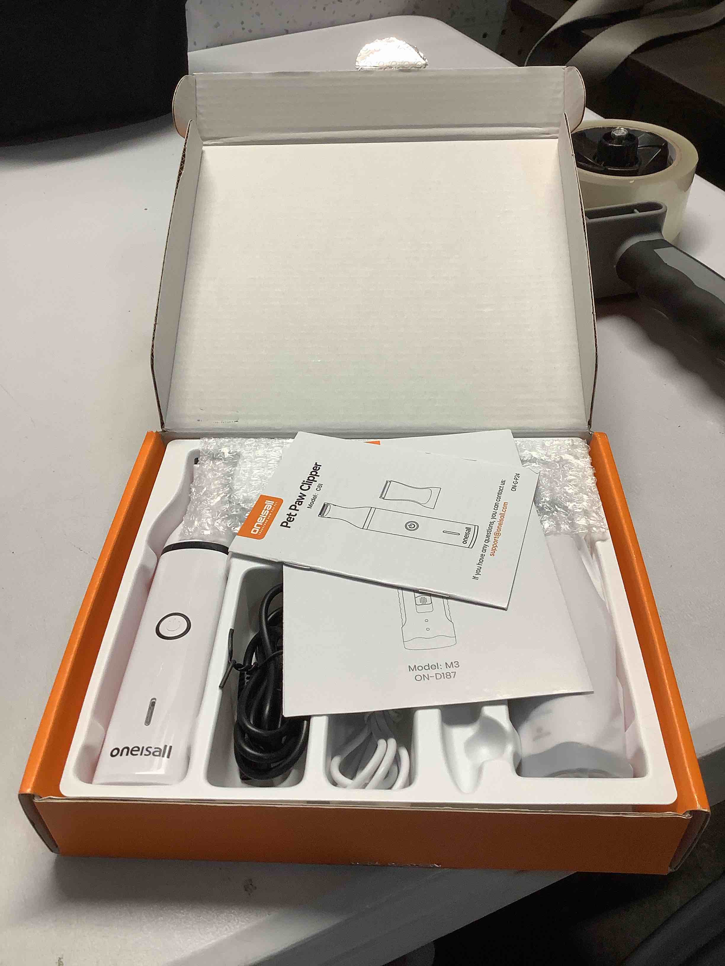 Condition photo showing Good Condition for oneisall Dog Nail Grinder and Paw Trimmer Kit 3 in 1 Quiet Rechargeable Electric Pet Nail Grinder with 2 LED Lights and Cordless Dog Grooming Safe Clippers 3-in-1 Set