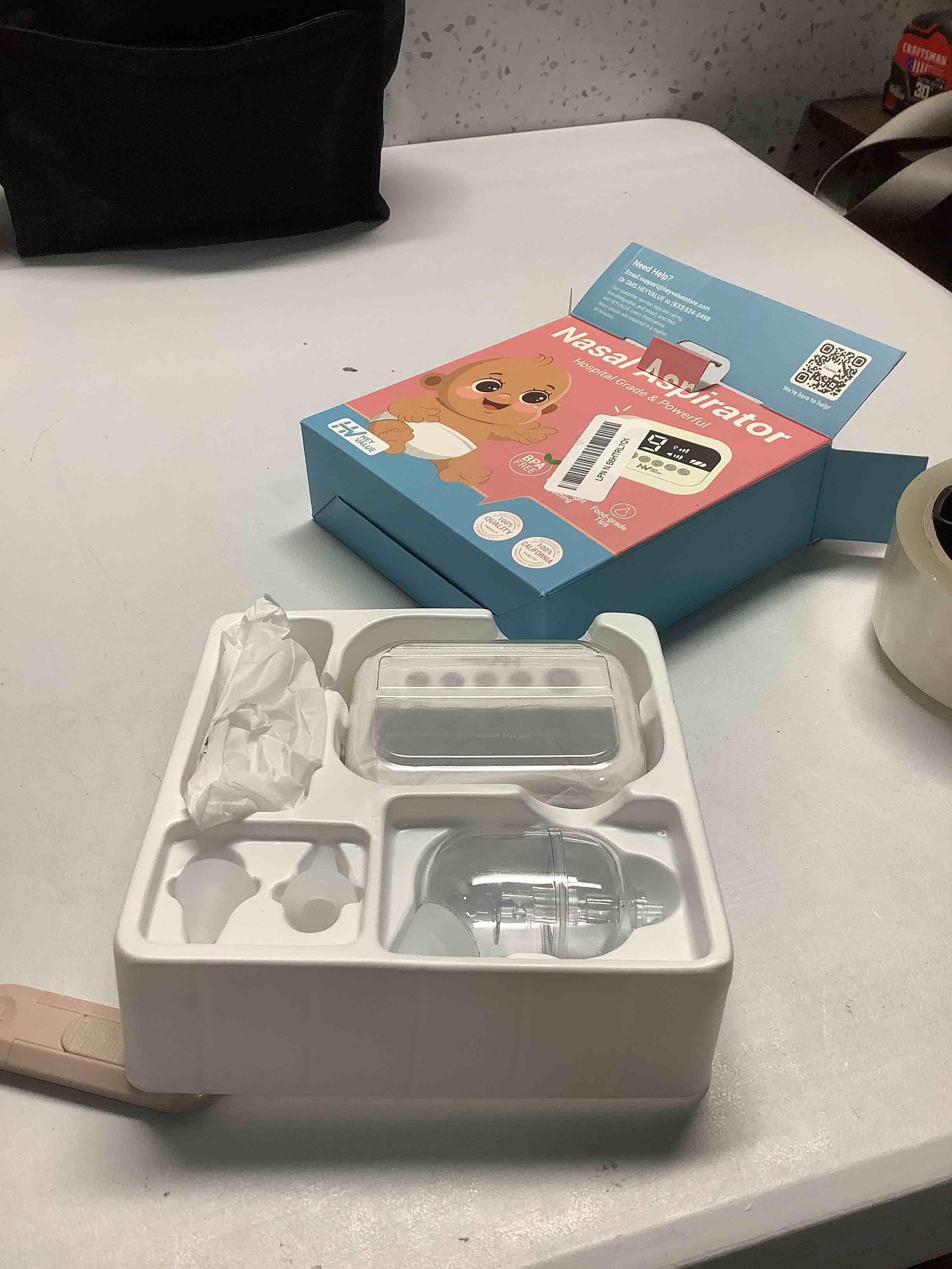 Condition photo showing Good Condition for HEYVALUE Nasal Aspirator for Baby, Hospital Grade Nose Sucker with 9 Levels Suction, Night Light and Nursery Rhyme Soothing Function, Electric Nose Suction for Baby with Food-Grade Silicone Tips White