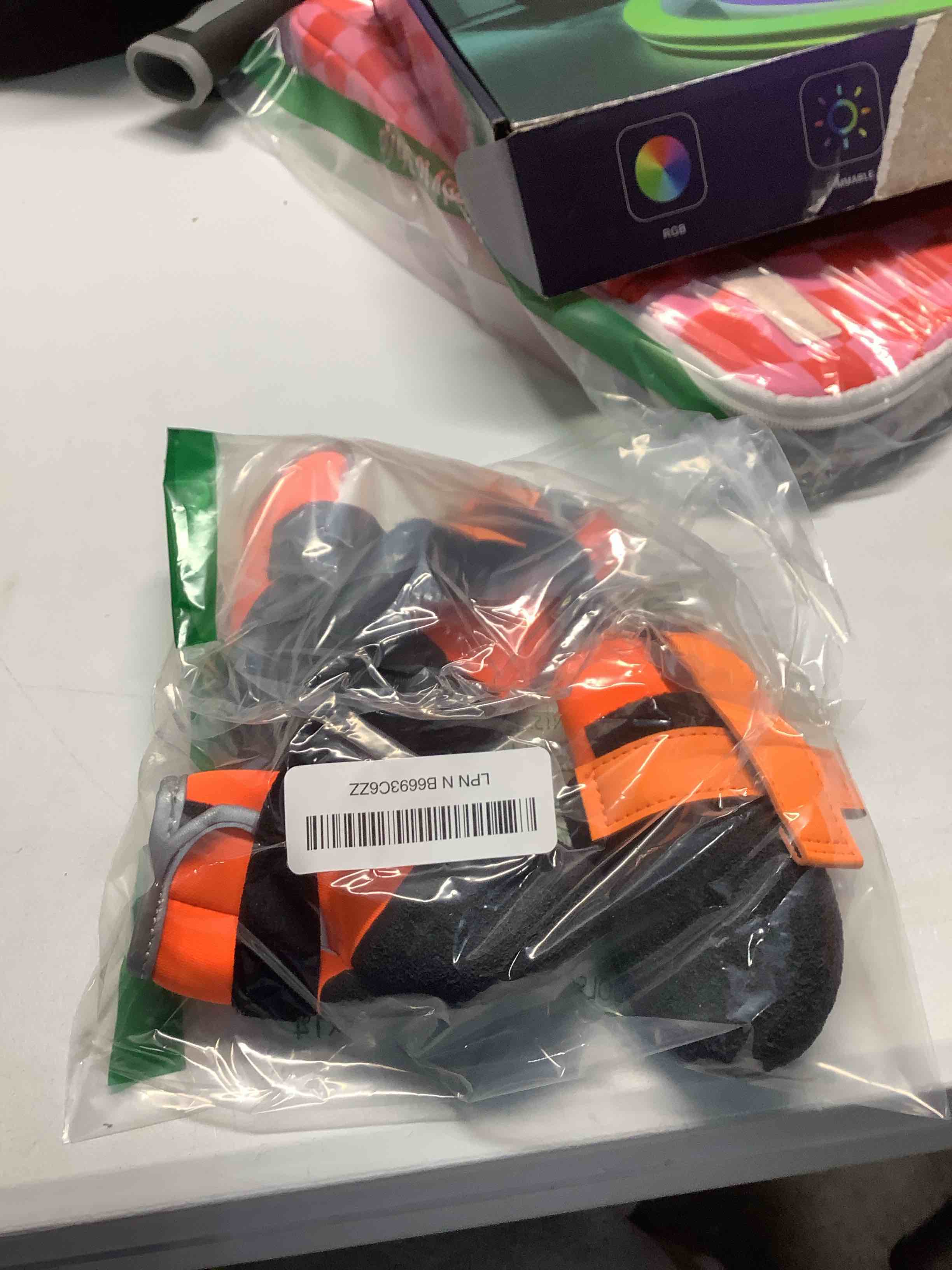 Condition photo showing Good Condition for Dog Shoes, Outdoor Dog Boots Non-Slip Waterproof Dog Booties for Medium to Large Dogs 4Pcs for Winter Snowy Day, Summer Hot Pavement with Rugged Sole Orange Orange Size 5:?2.51''x2.36'')(L*W) for 41-60lbs