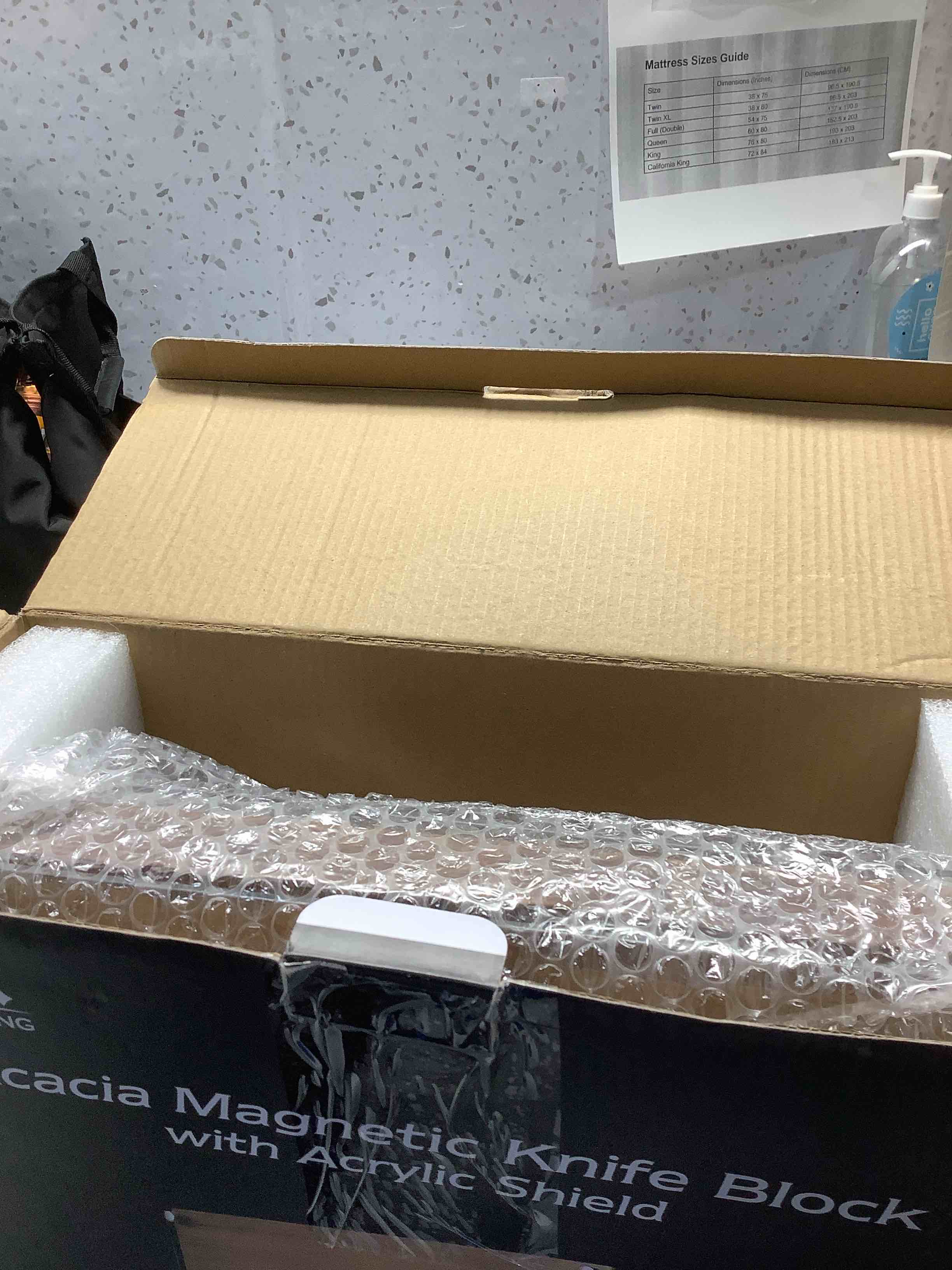 Condition photo showing Good Condition for ENOKING Magnetic Knife Block with Acrylic Shield 12 x 9 Inches, Double Side Kitchen Knife Holder without Knives- Acacia Wood Universal Knife Storage Organizer with Powerful Magnet for Kitchen Counter 12*9 inches