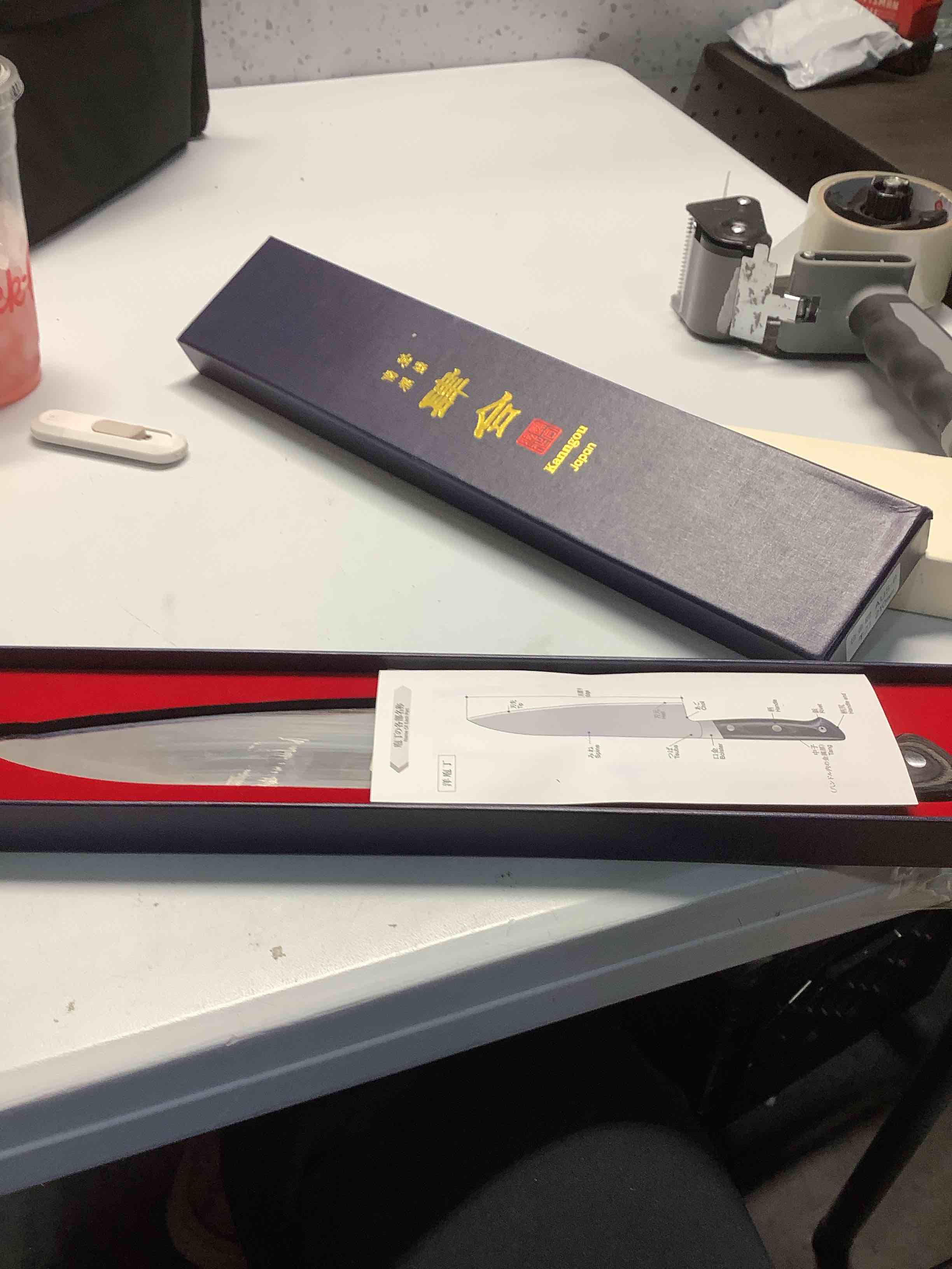 Condition photo showing Good Condition for 8.27 Inch Japanese Chef Knife Kitchen Knife, Japan AUS-8 Alloy Steel Gyuto Knife with Full-Tang Pakkawood Handle, Chef's Knives with Premium Gift Box (Classic Series) Gyuto Chef Knife 8.3"
