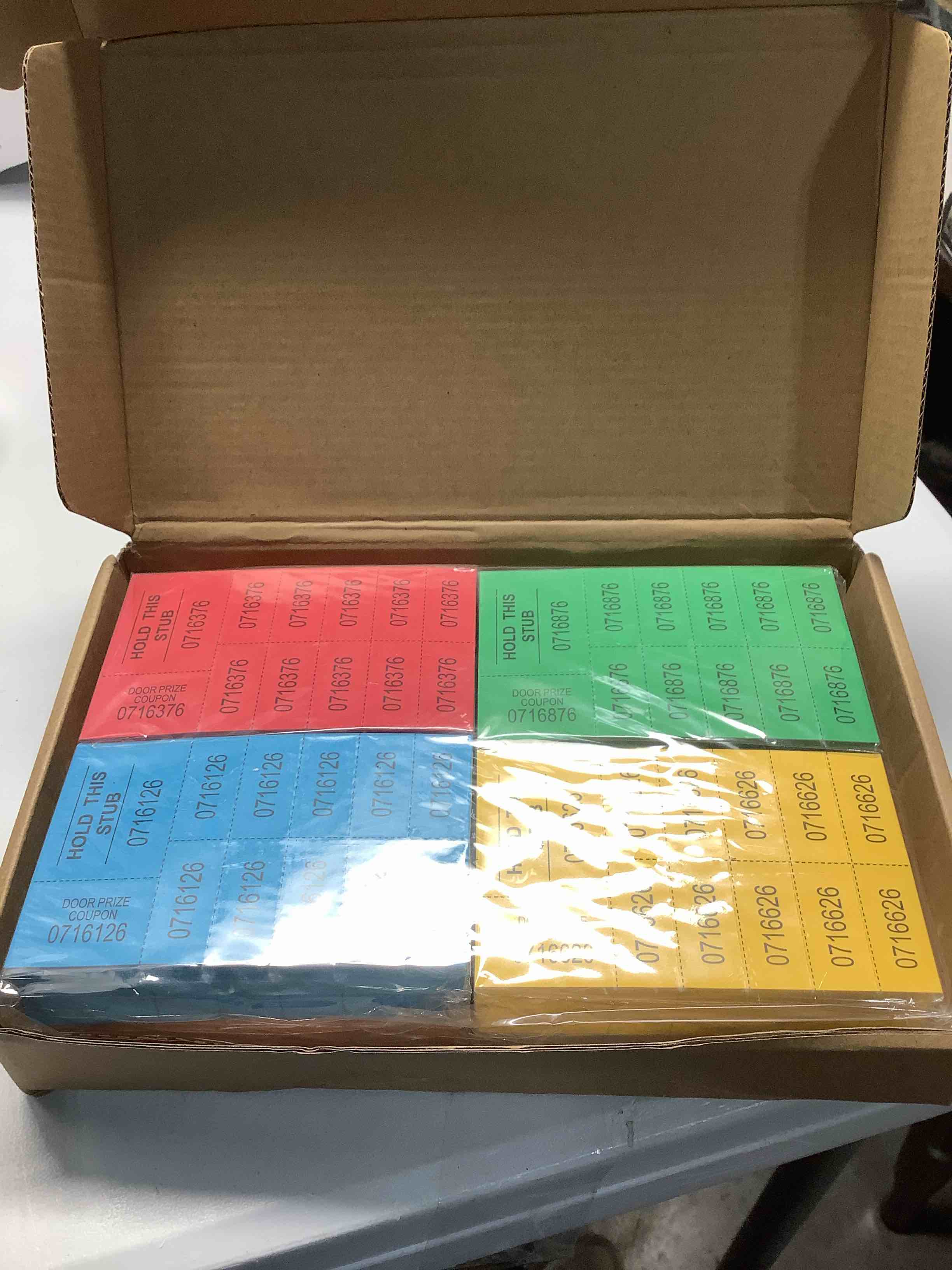 Condition photo showing Good Condition for Kosiz 1000 Sheets Raffle Tickets with 10 Bid Numbers Per Sheet Colored Raffle Tickets Sheets for Chinese Auction Basket Silent Auction Church Events(Dark Color)