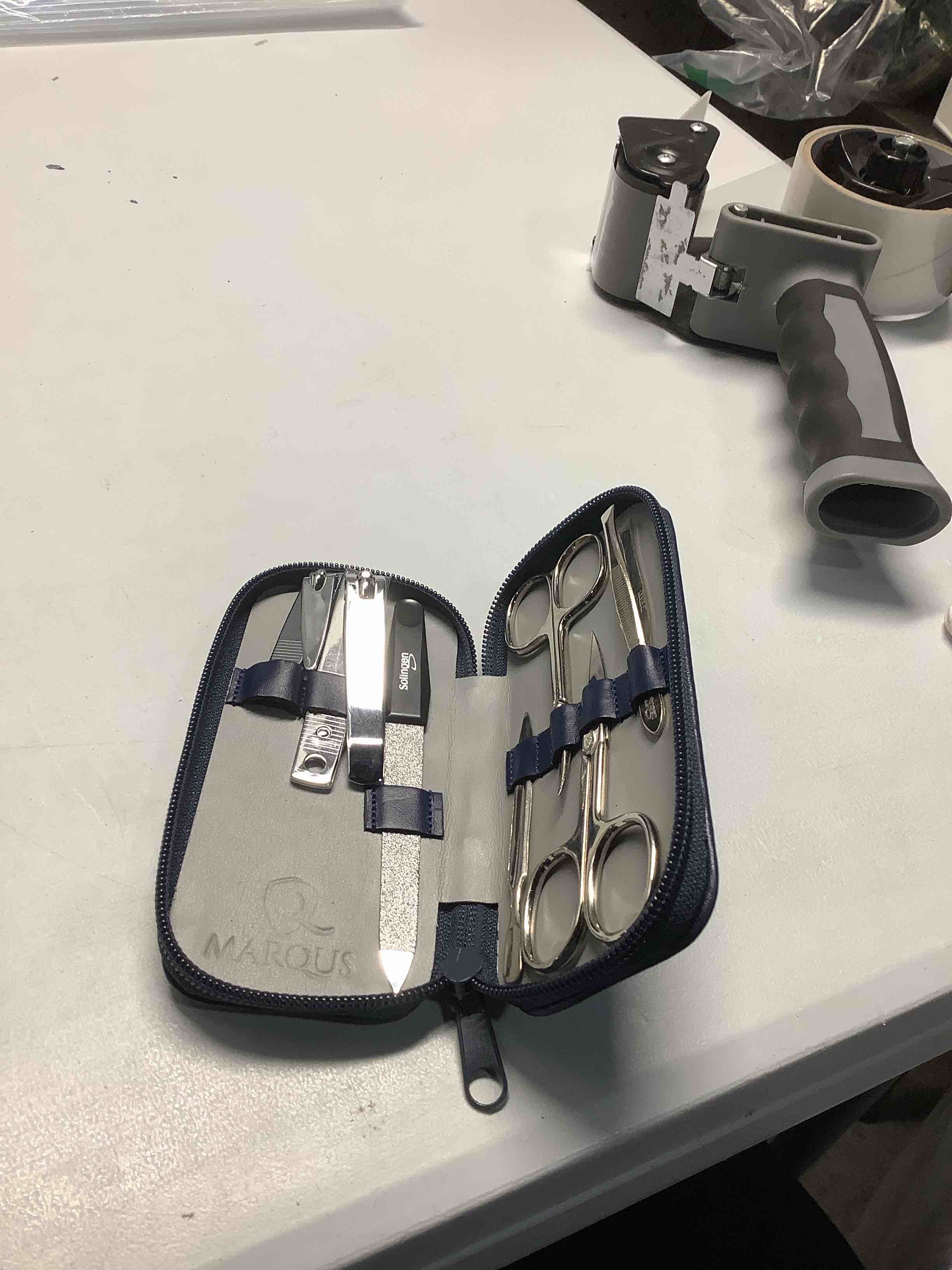 Condition photo showing Good Condition for Manicure Set Solingen Made in Germany - 7 Piece Exclusive Finger & Toe Nail Clippers Kit for Women and Men in Real Leather Case, Color Blue