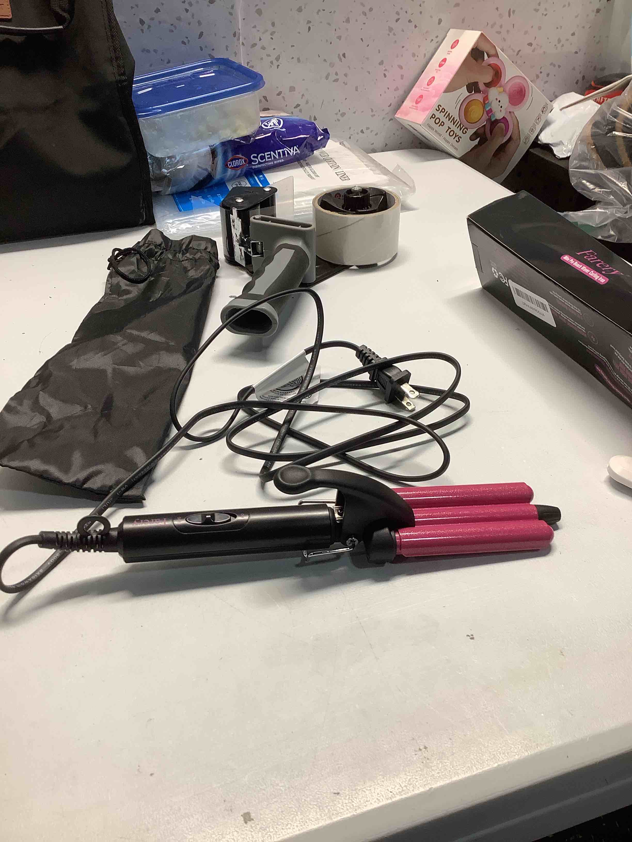 Condition photo showing Good Condition for FARERY Mini Waver Curling Iron, 1/2 Inch, Hair Crimper for Women Beach Waves, Keratin & Argan Oil Infused, Dual Voltage, Pouch Bag Single temp(Hot pink)