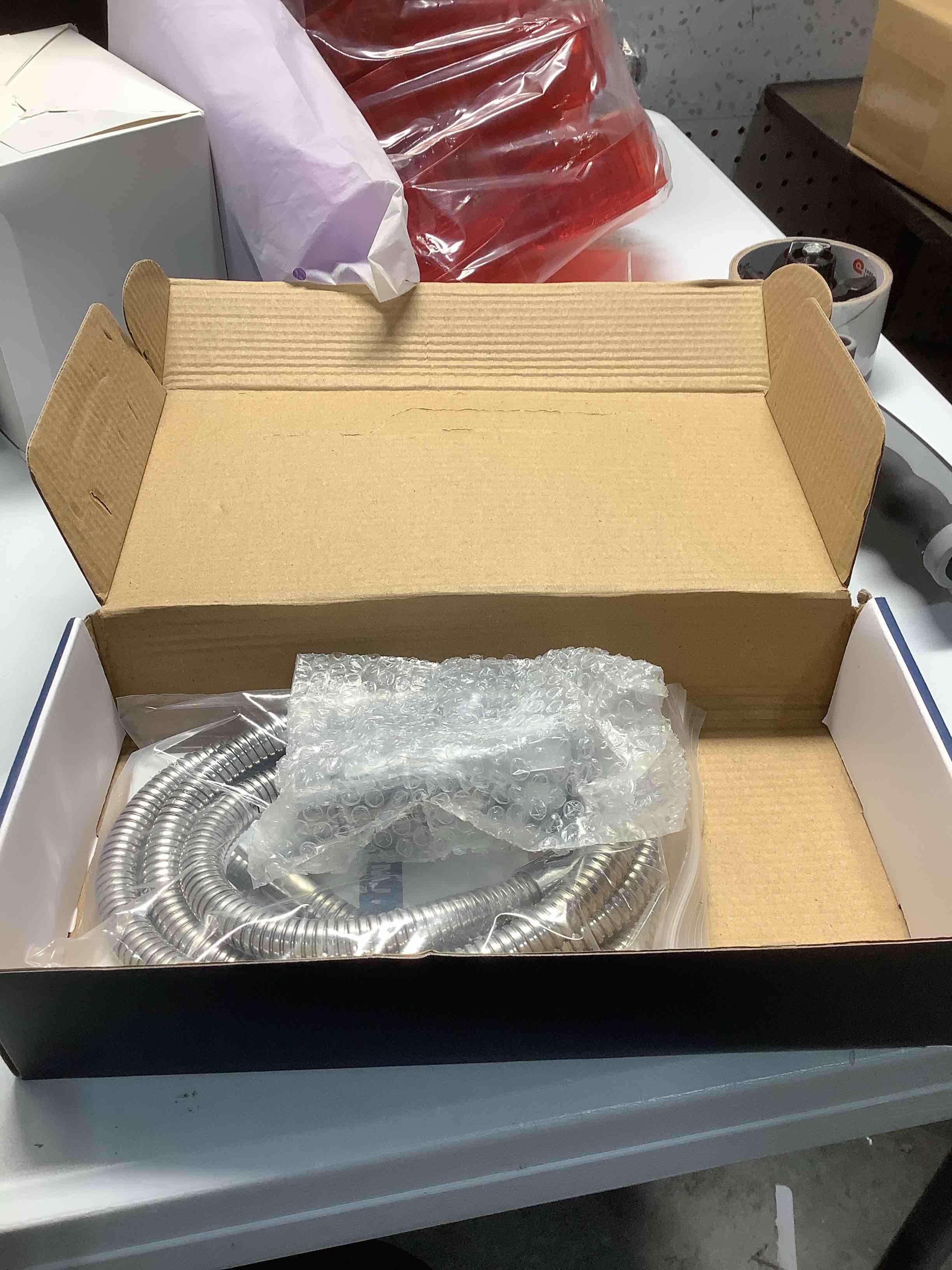 Condition photo showing As Is for MISSING PIECES!!LED Shower Head with Handheld, Color Changing, Shower Head High Pressure with Water Temperature Display, Water Saving Spray Showerheads with 59" Hose and Shower Bracket for Low Water Pressure, Chrome