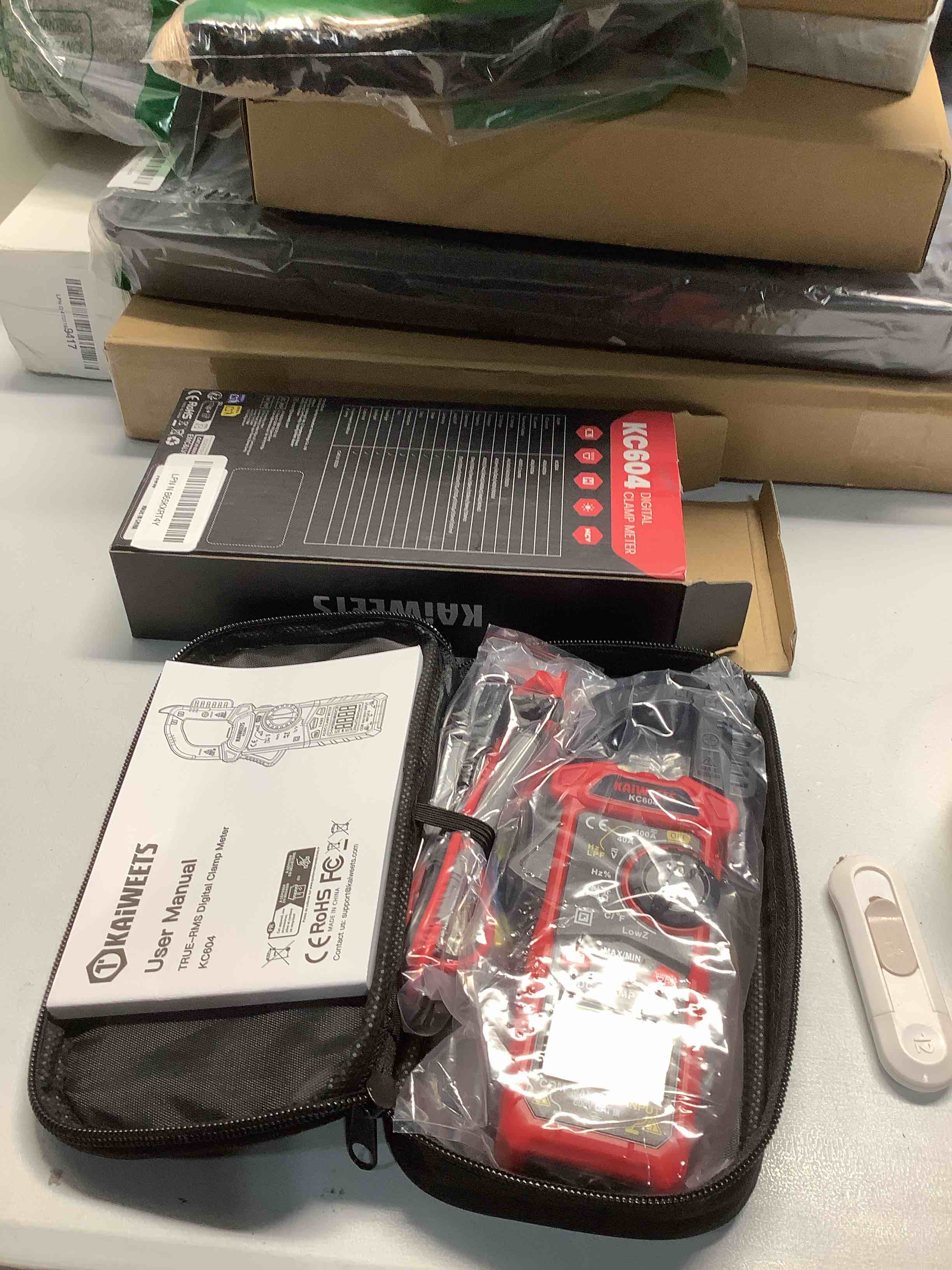 Condition photo showing Good Condition for KAIWEETS Digital Clamp Meter Multimeter with D-Shaped Jaw for AC/DC Current & Voltage, Auto-ranging 4000 Counts Voltage Tester with Flashlight Backlight, Measuring Temperature Continuity Diode NCV 4000 Counts AC/DC Current