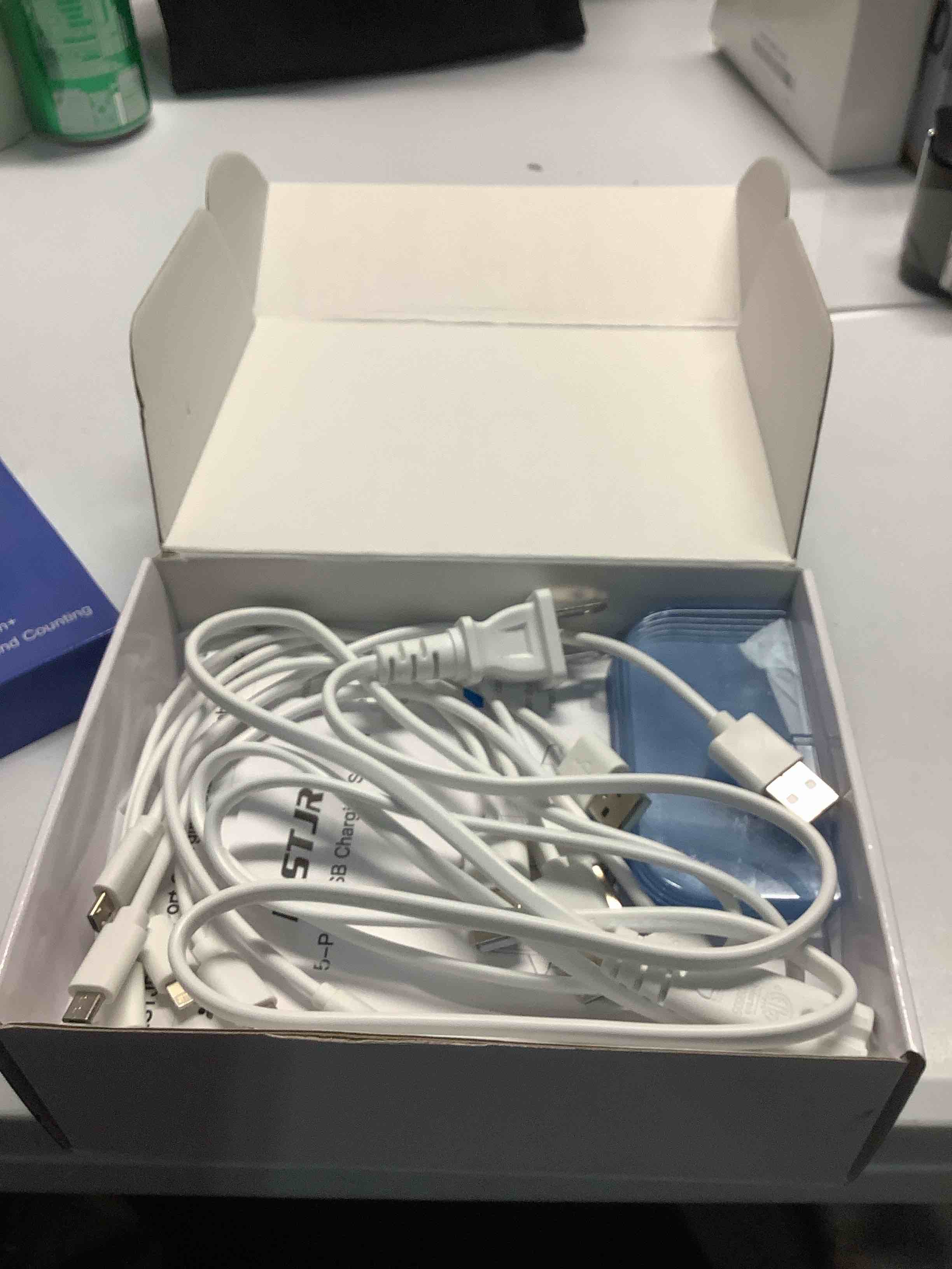 Condition photo showing Good Condition for MSTJRY Charging Station for Multiple Devices : 5 Port Multi USB-A Charger Stations Multi-Device Organizer Charging Dock Designed for iPhone iPad Cell Phone Tablets (7 Short Cables Included) White