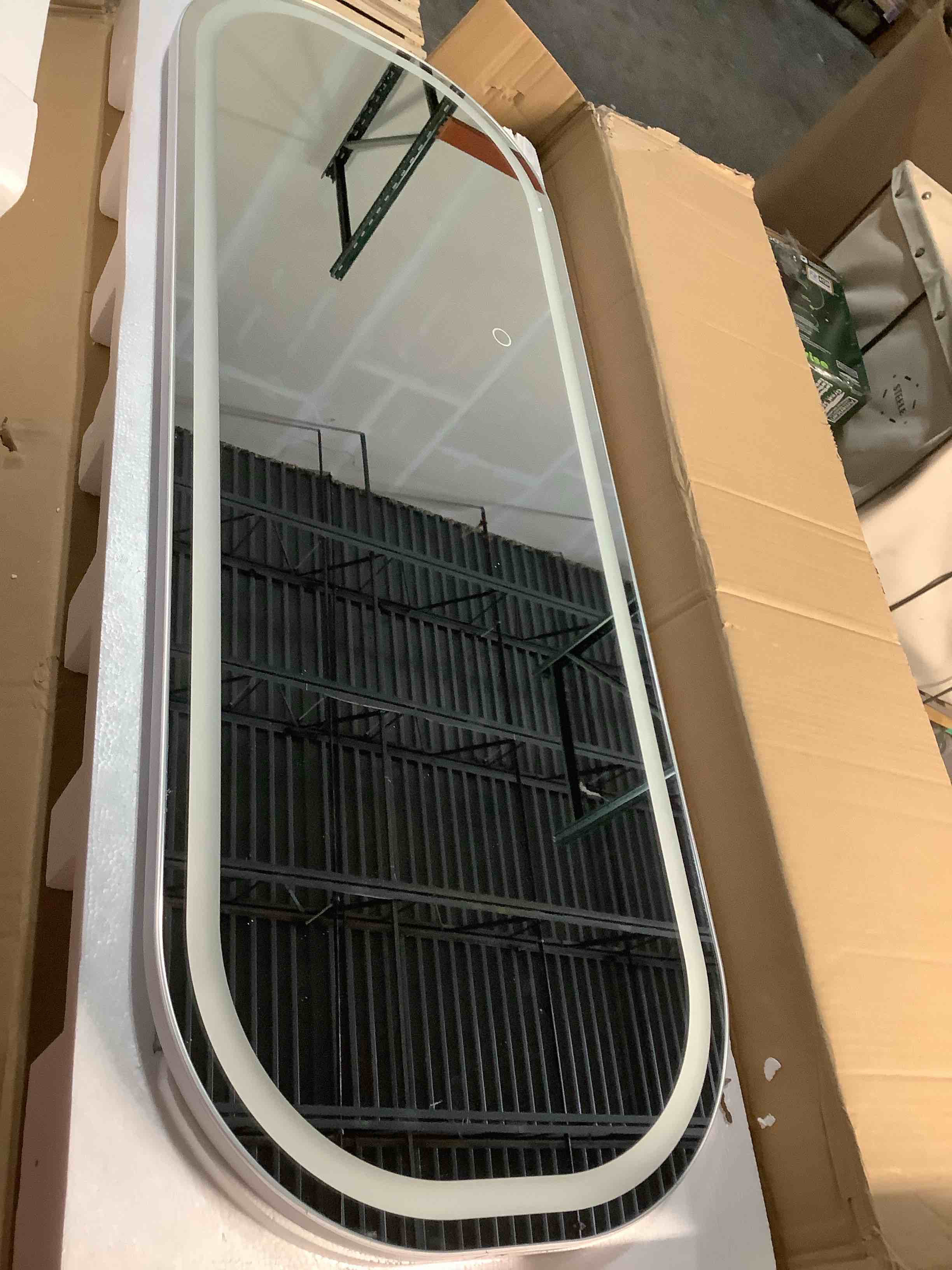 Condition photo showing Good Condition for lvsomt led mirror jewelry cabinet, wall/door mount jewelry mirror organizer, rounded full length mirror with storage, lockable jewelry armoire, 16" wide, foldable shelf, interior mirror, white led-white