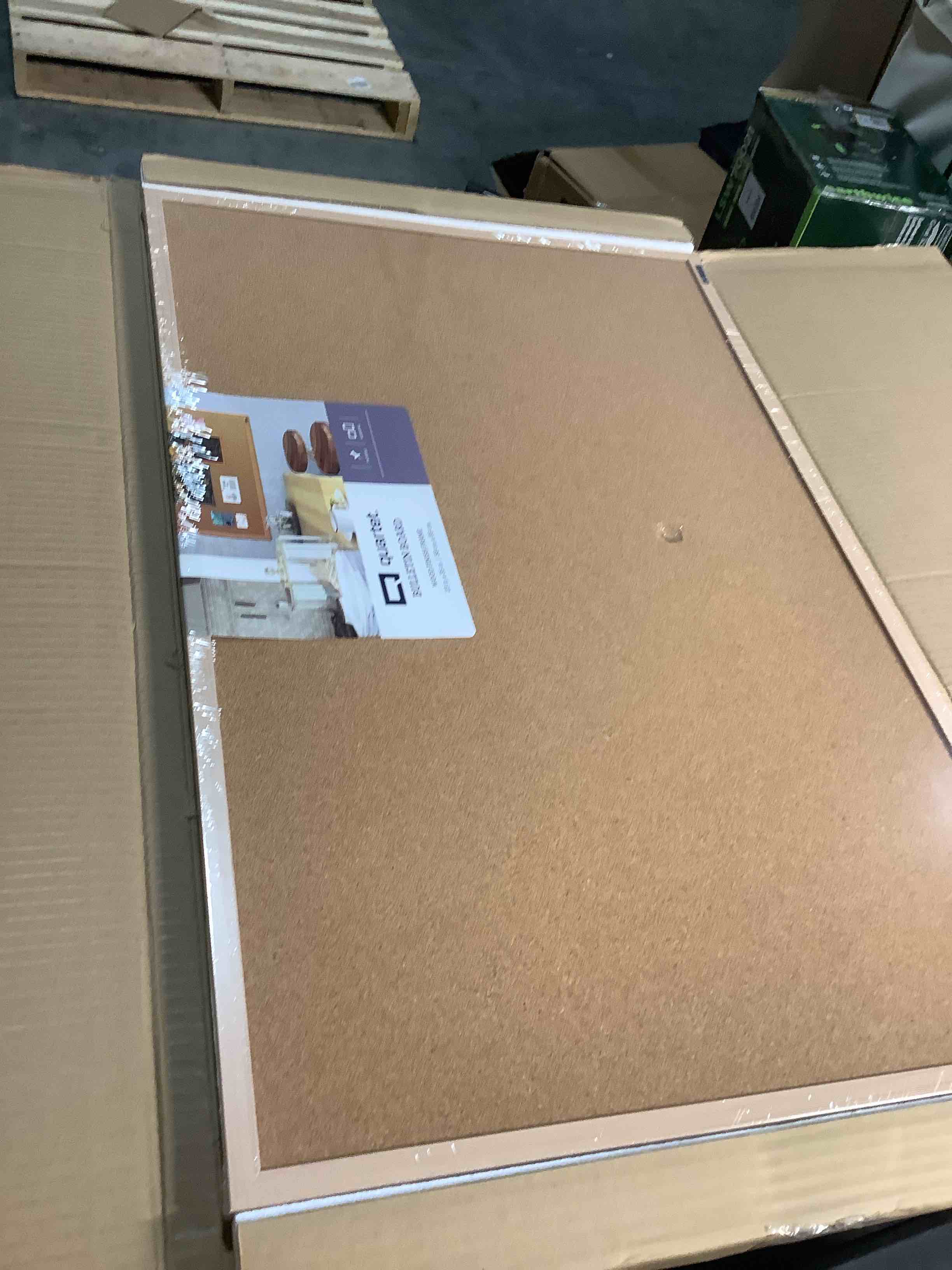 Condition photo showing As Is for quartet cork bulletin board, framed corkboard, 2' x 3', black frame, message board, vision board (mwdb2436-bk)