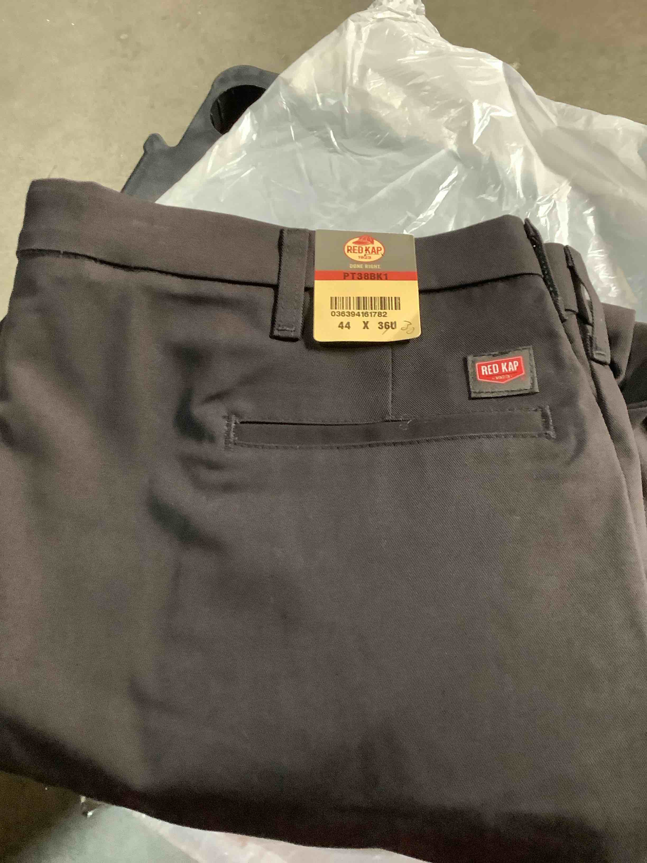 Condition photo showing As Is for red kap men's executive double pleated twill work slacks size 44