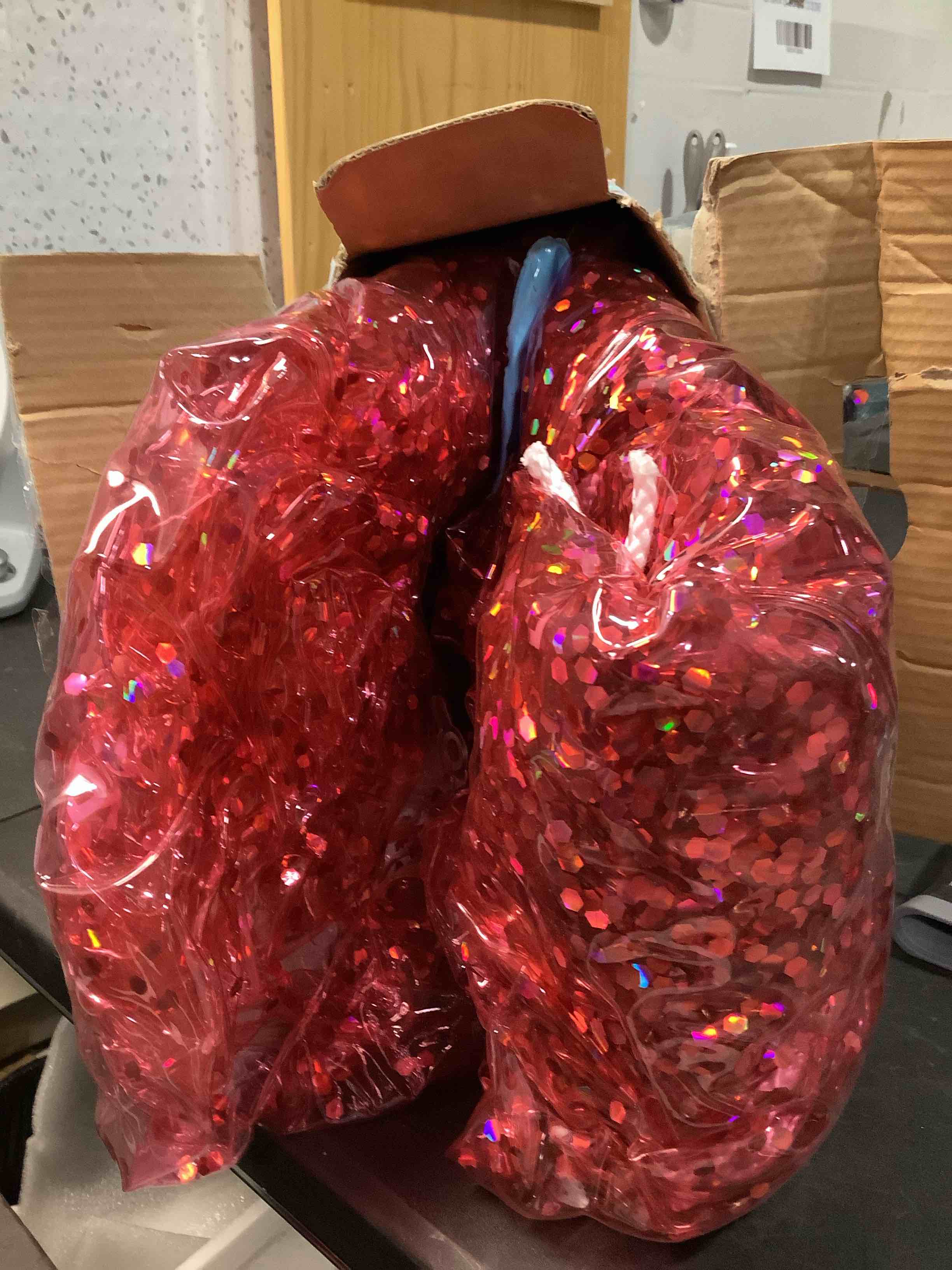 Condition photo showing As Is for funboy giant inflatable glitter unicorn, luxury float for summer pool parties and entertainment