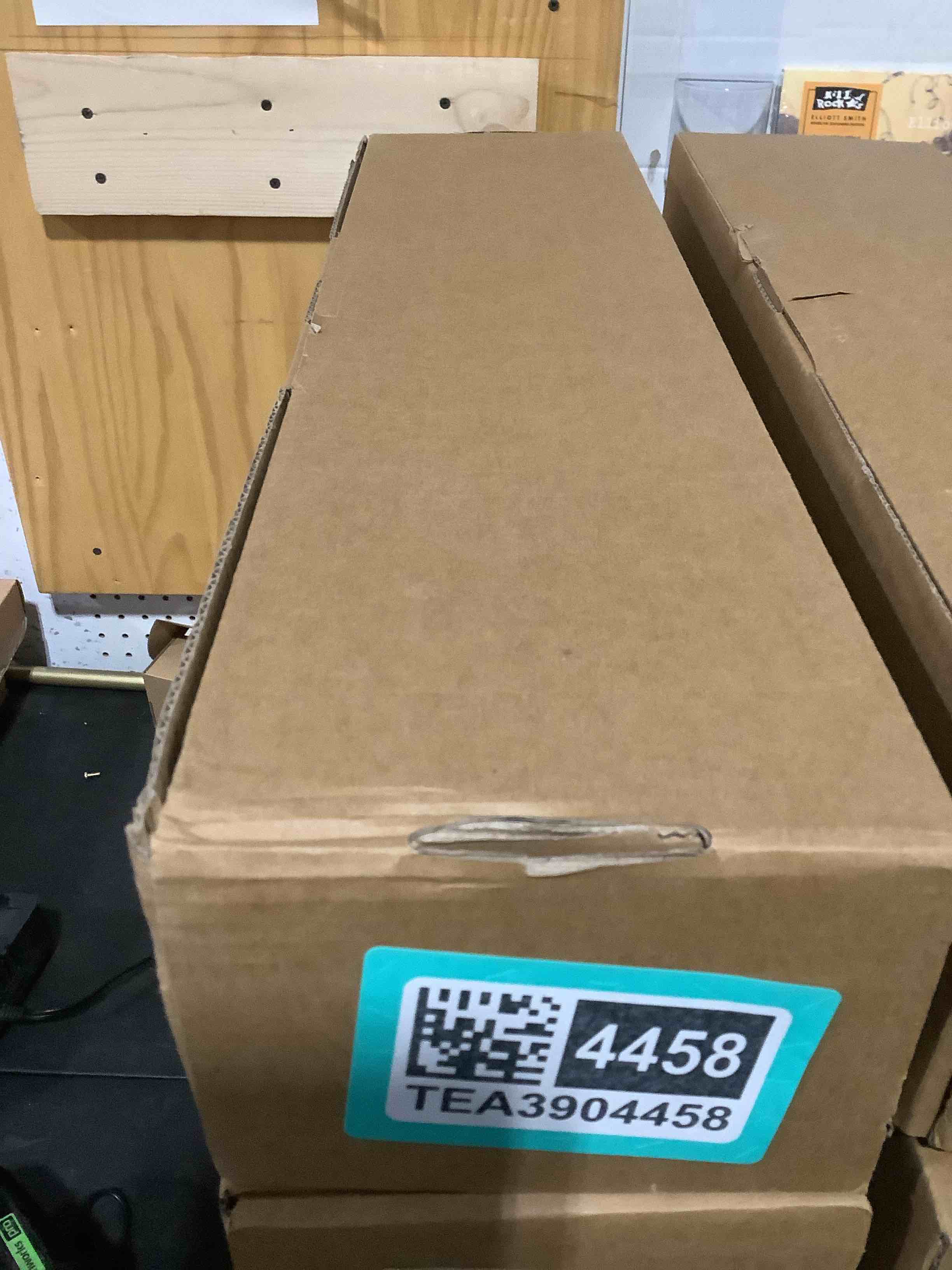 Condition photo showing New/Like New for qiuni 2 pieces steel floating tv top shelves with storage boxes, 17.7 inch no drilling screen stand for apple tv, soundbar, router, switch, dvd, remote control