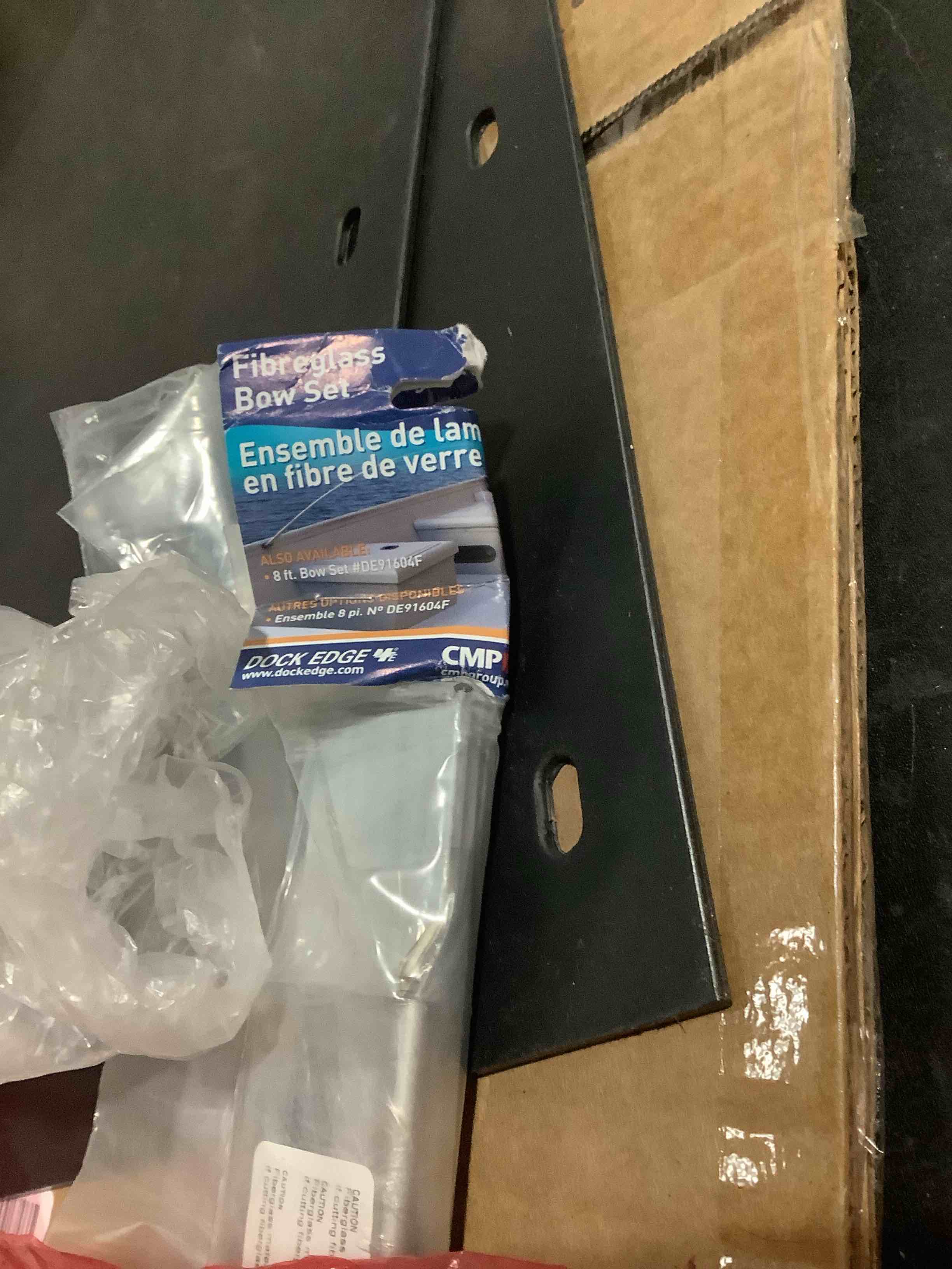 Condition photo showing Good Condition for dock edge fiberglass bow set - includes stainless steel connector & molded slat sockets (2)