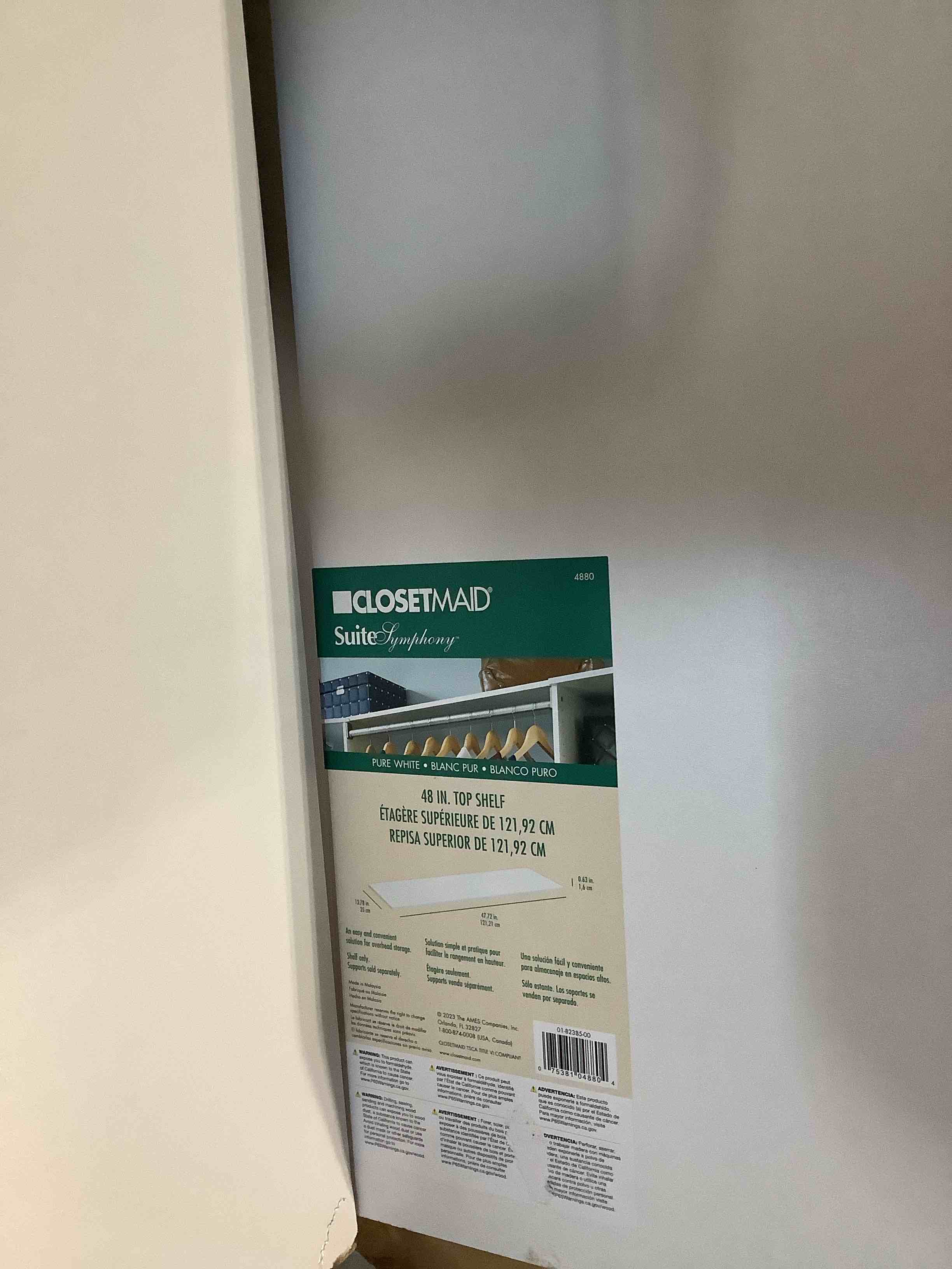 Condition photo showing As Is for closetmaid 48 inch suitesymphony starter tower kit wood top shelf white