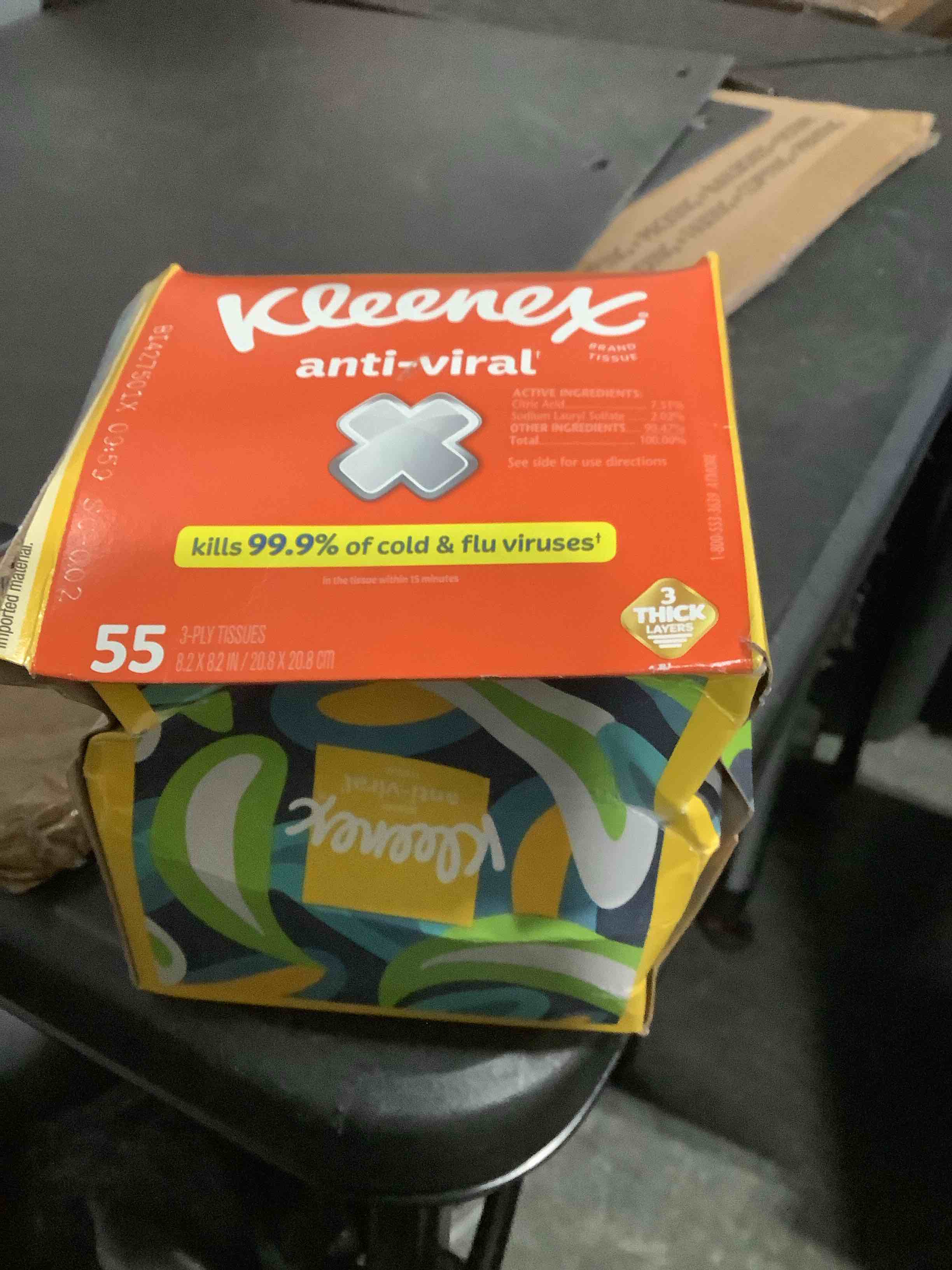 kleenex anti-viral facial tissues, classroom or office tissue, 18 cube boxes, 55 tissues per box, 3-ply (990 total tissues)