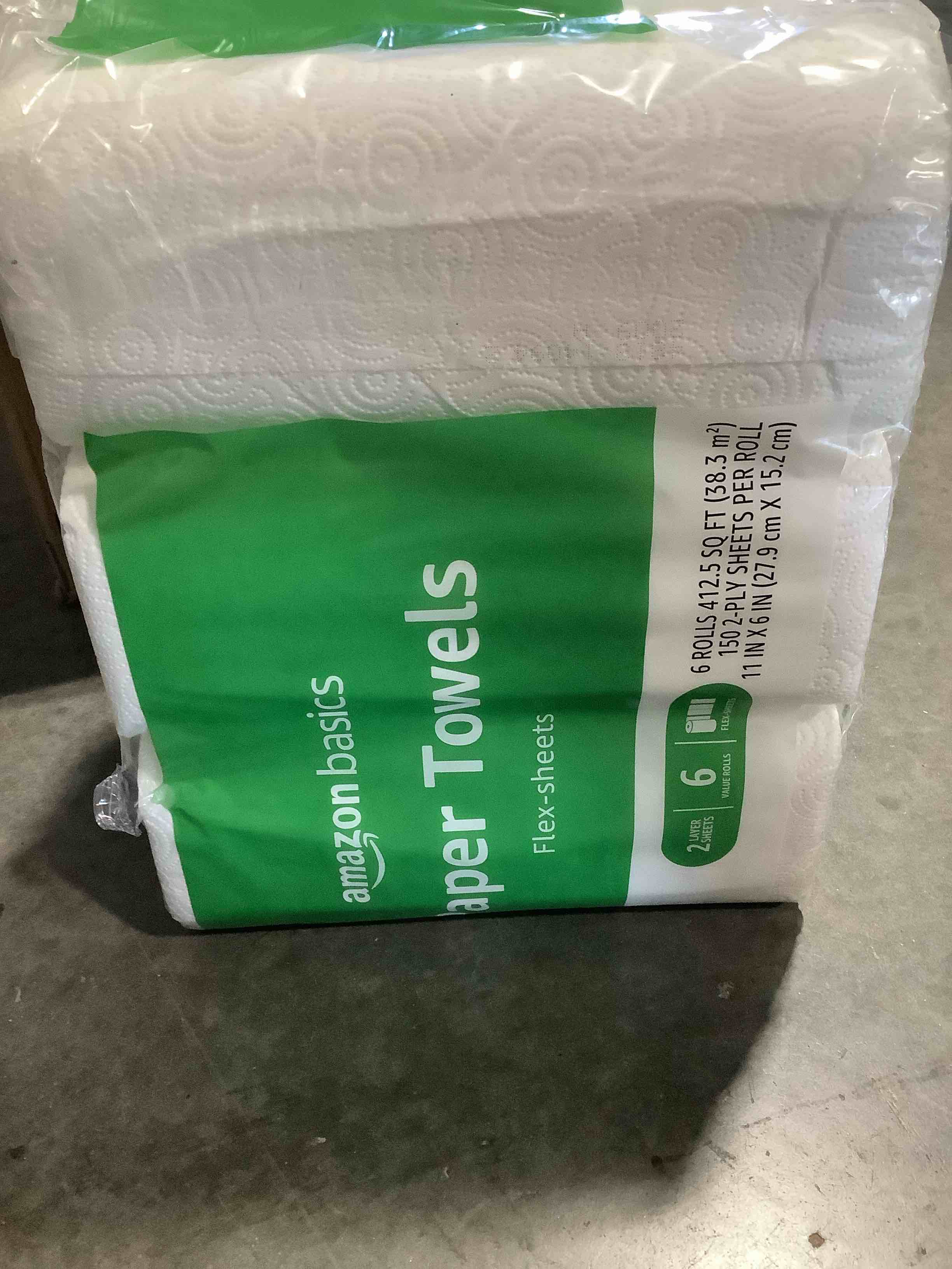 amazon basics 2-ply paper towel, flex sheets, 150 sheet per roll, 6 rolls, white