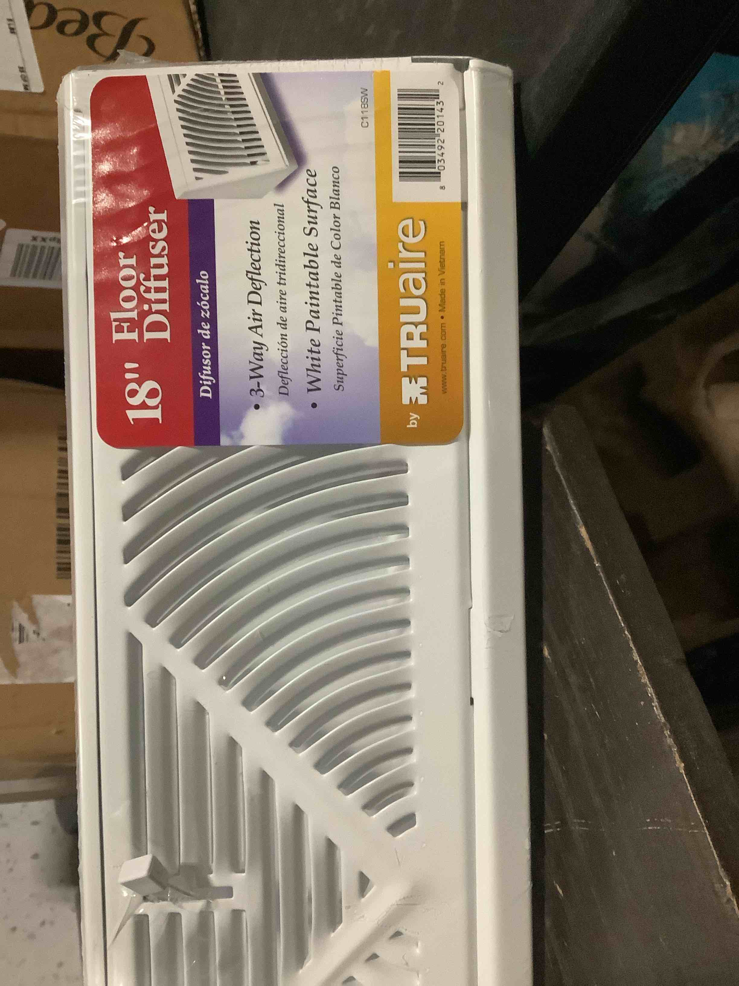 Condition photo showing Good Condition for truaire c118sw 18-inch(duct opening measurements) floor baseboard supply 18-inch floor baseboard diffuser, white
