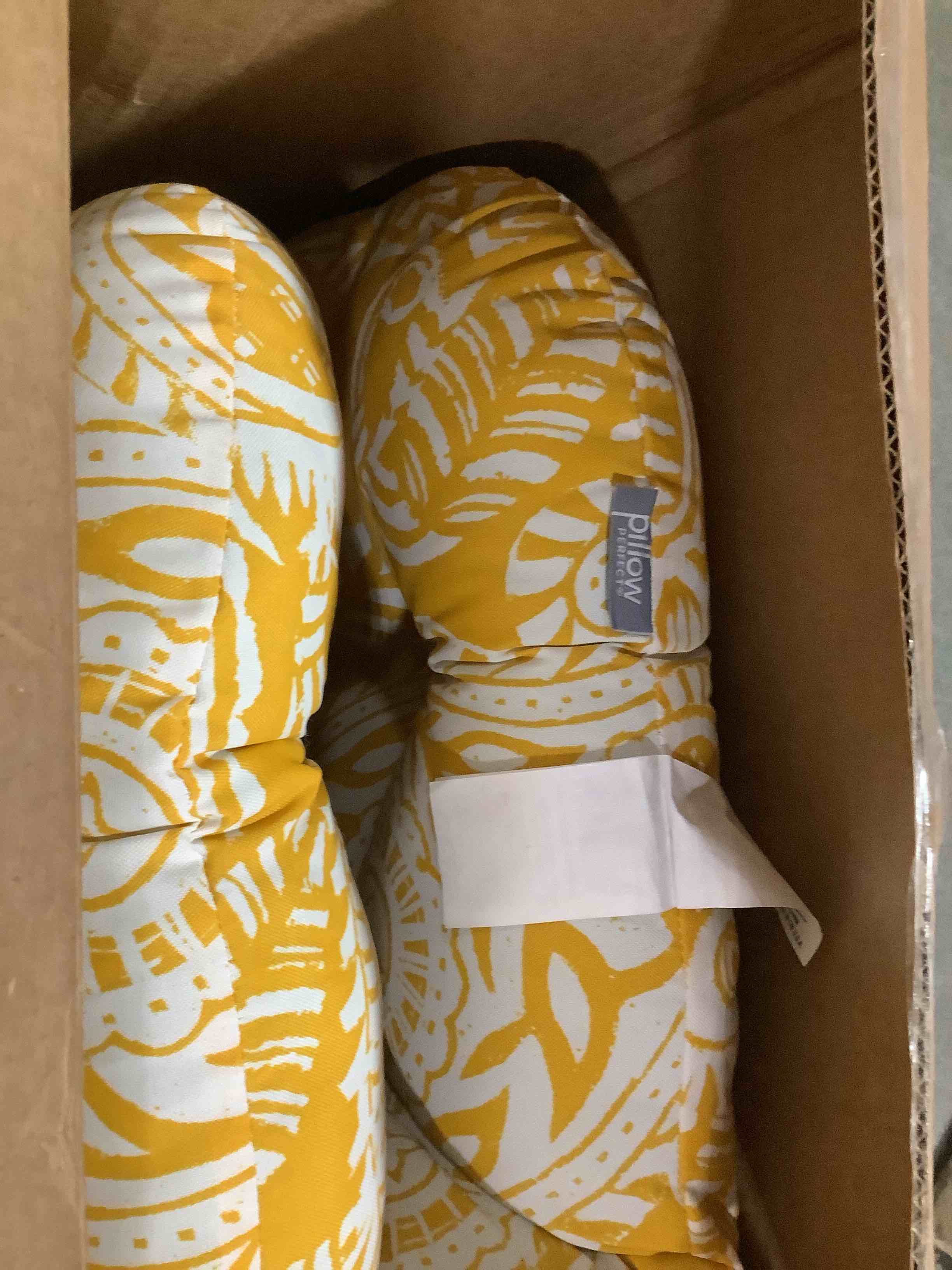 Condition photo showing Good Condition for pillow perfect paisley indoor/outdoor sofa setee swing cushion, tufted, weather, and fade resistant, 19" x 44", yellow/ivory addie,