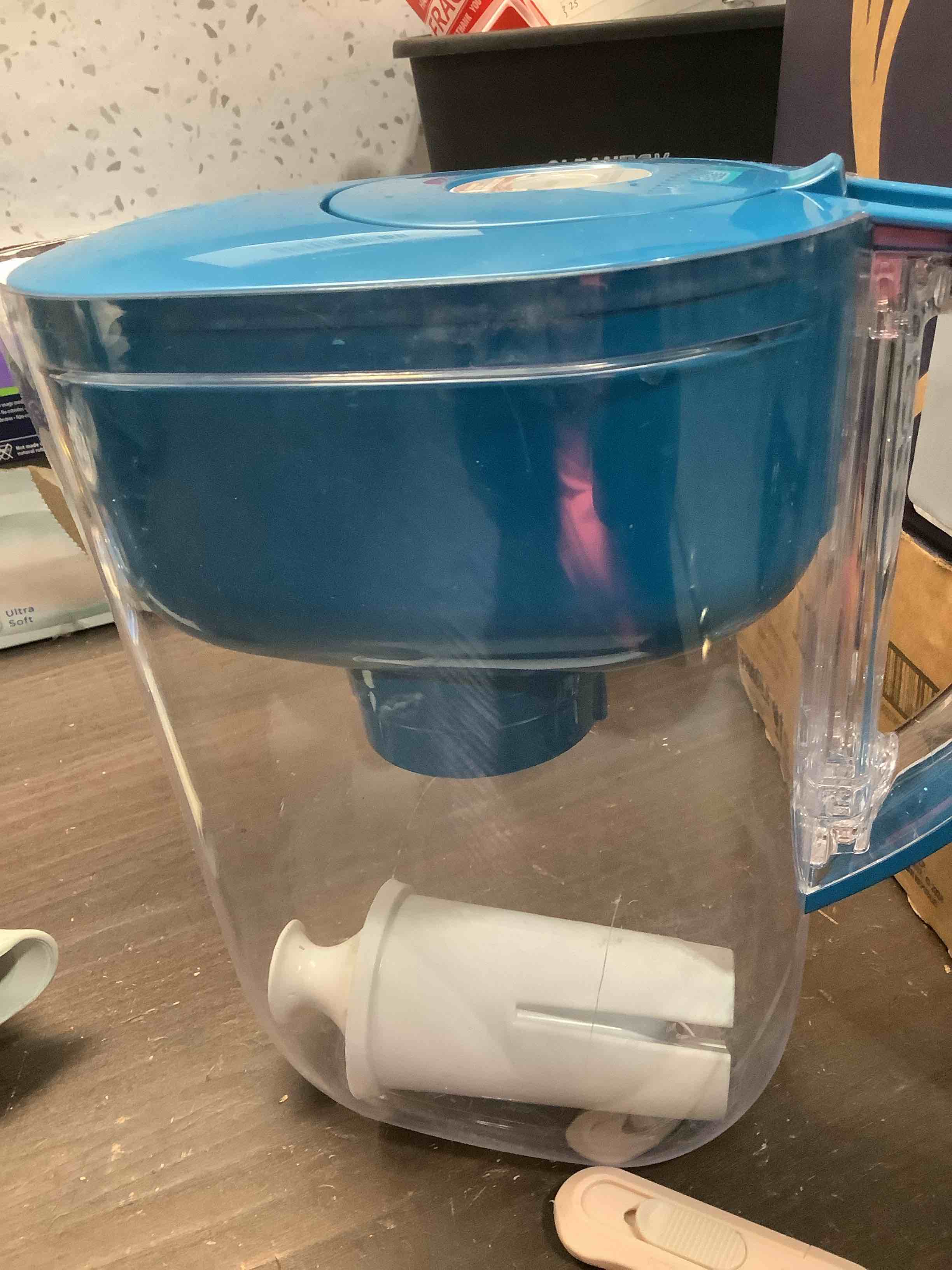 Condition photo showing As Is for brita metro water filter pitcher with smartlight change indicator, bpa-free, replaces 1,800 plastic water bottles a year, lasts two months, includes 1 filter, small - 6-cup capacity, turquoise standard filter turquoise