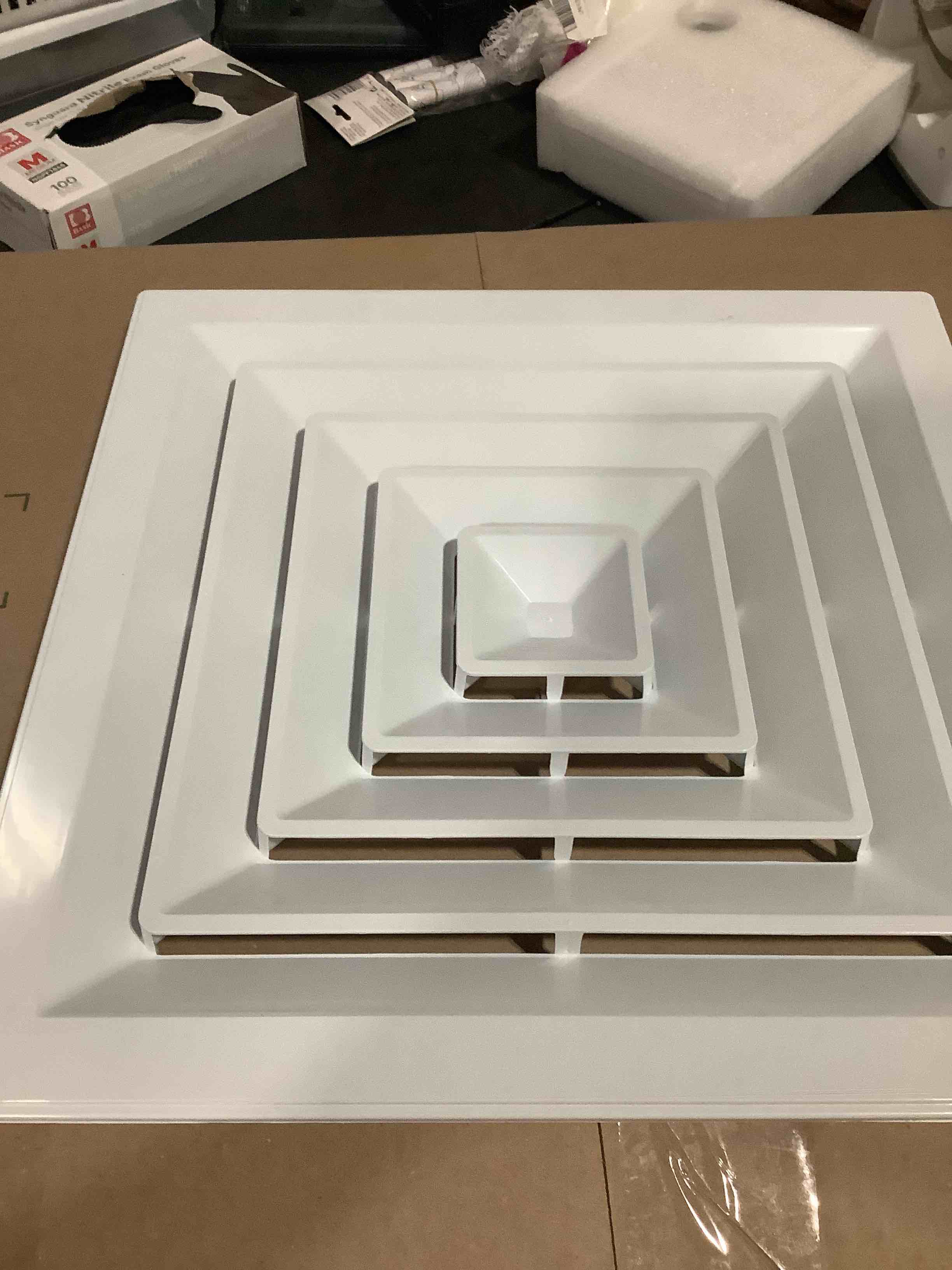 Condition photo showing Good Condition for patikil square air vent cover 18 x 18 inch, 1pcs plastic air return grille sidewall or ceiling air diffuser for home office bathroom kitchen toilet ventilation, white 17.7 x 17.7 inch