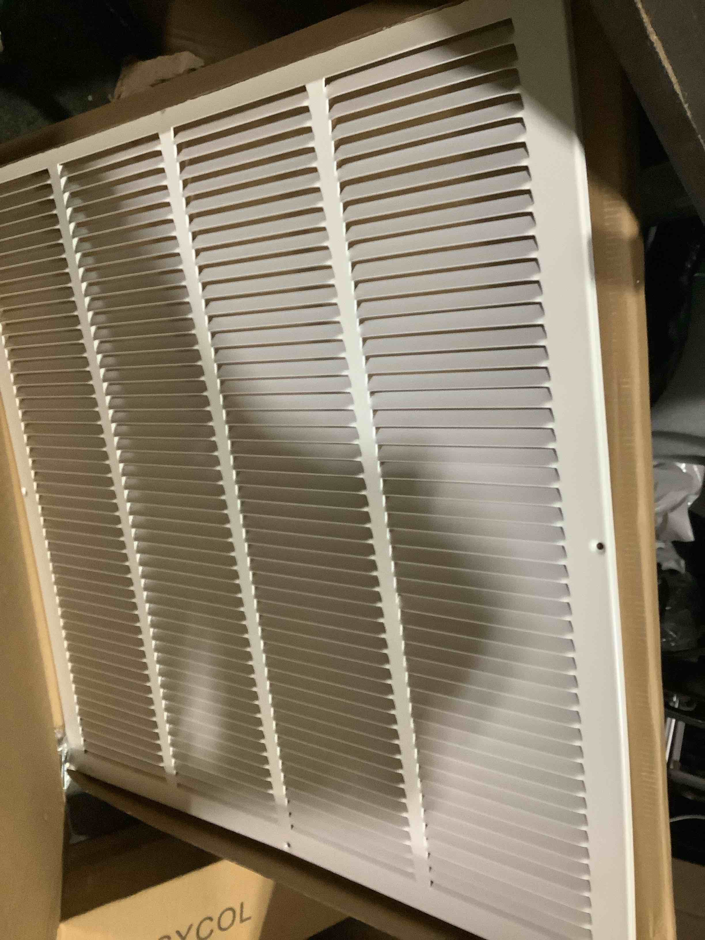 Condition photo showing Good Condition for howeall 24"w x 24"h [duct opening size] steel return air grille, air return vent cover for ceiling and sidewall - hvac air vent covers - [outer dimensions: 25.75"w x 25.75"h] 24"w x 24"h [duct opening]