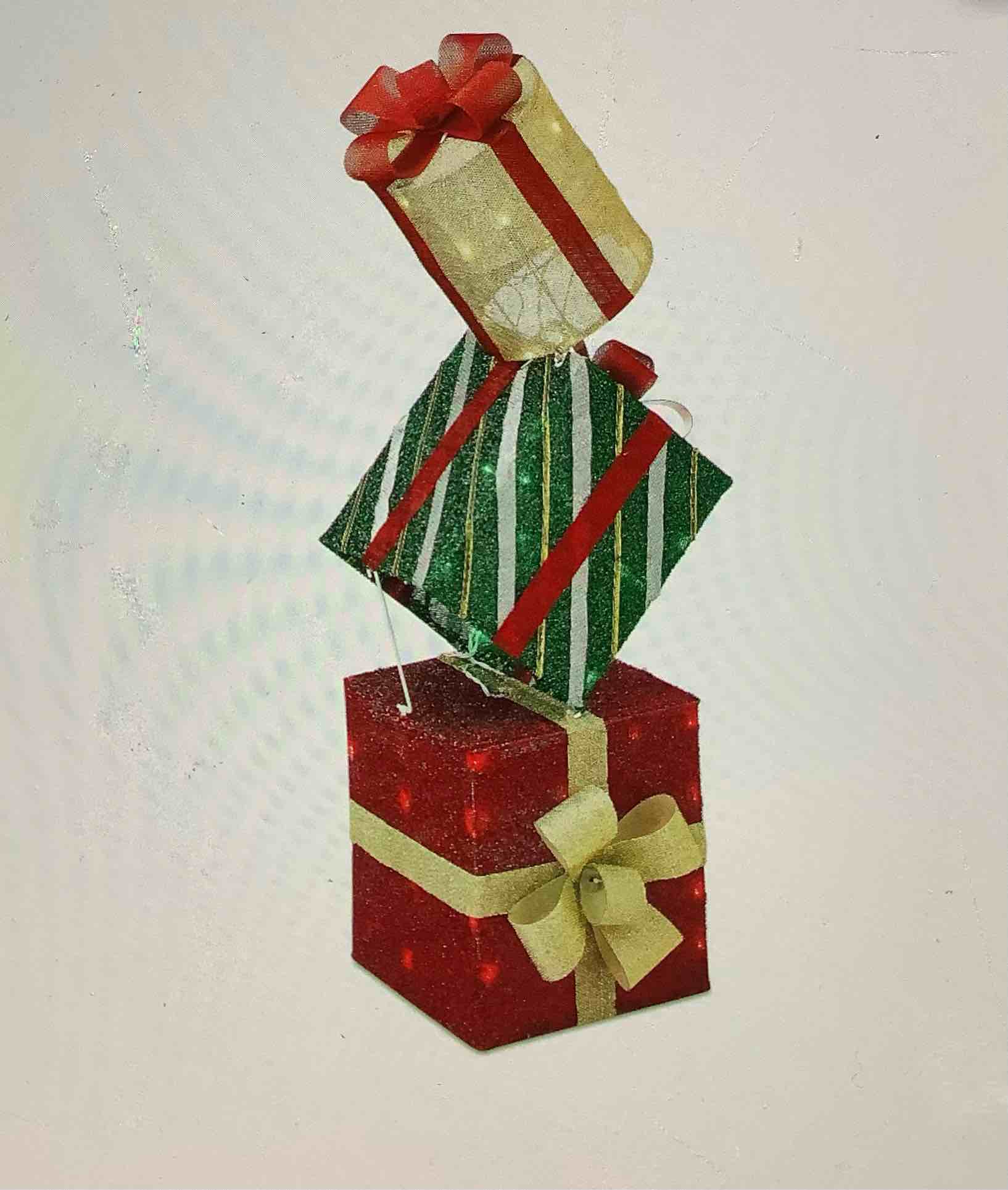 holiday time light up stack to gift boxes 15.5” x 14” x 42”