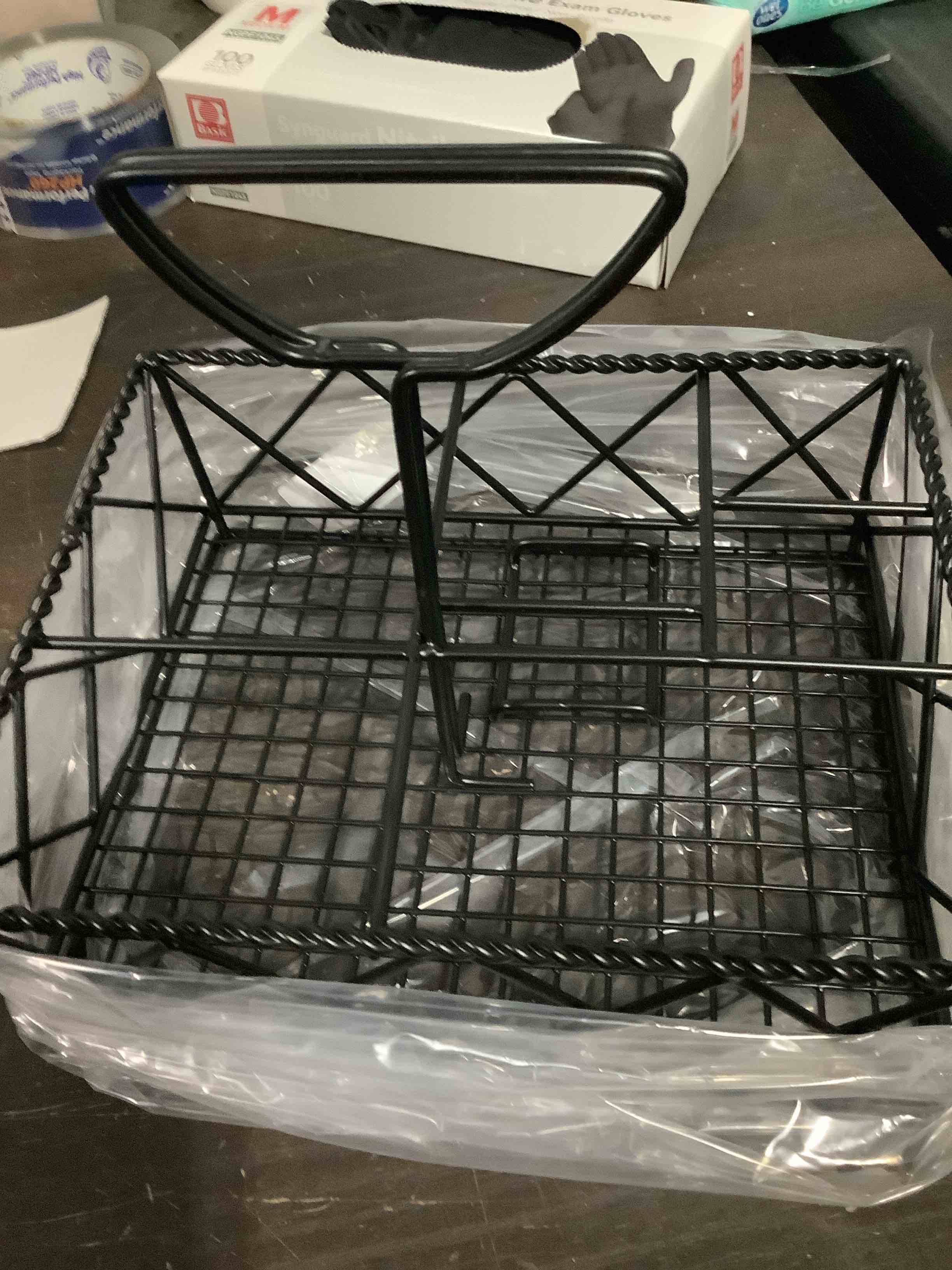 Condition photo showing Good Condition for g.e.t. 4-931832 black metal five compartment condiment caddy iron powder coated table caddies collection, 9" x 7", set of 1