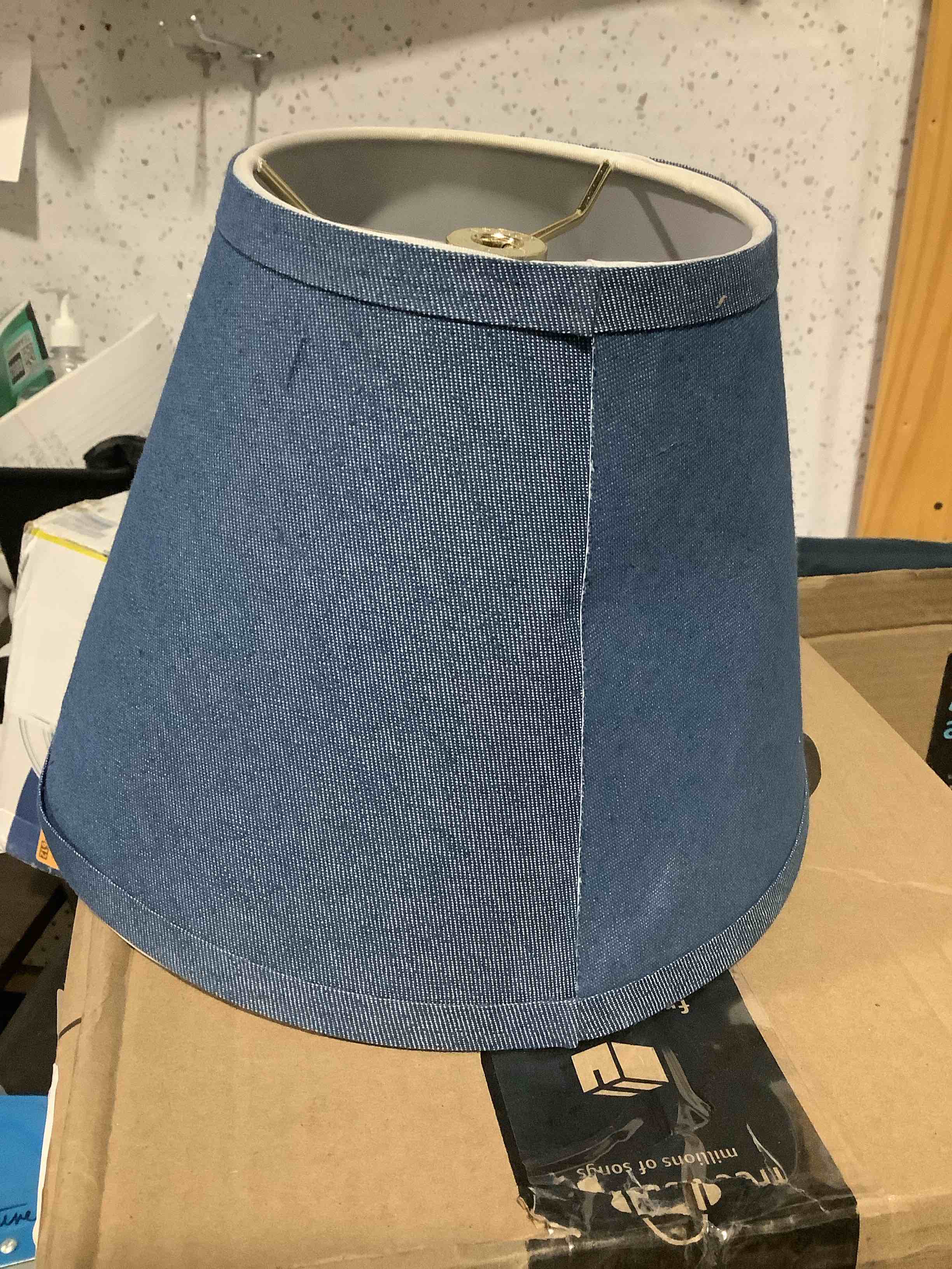 Condition photo showing Good Condition for aspen creative 32177a transitional hardback empire shape spider construction lamp shade in washing blue, 9" wide (5" x 9" x 7")