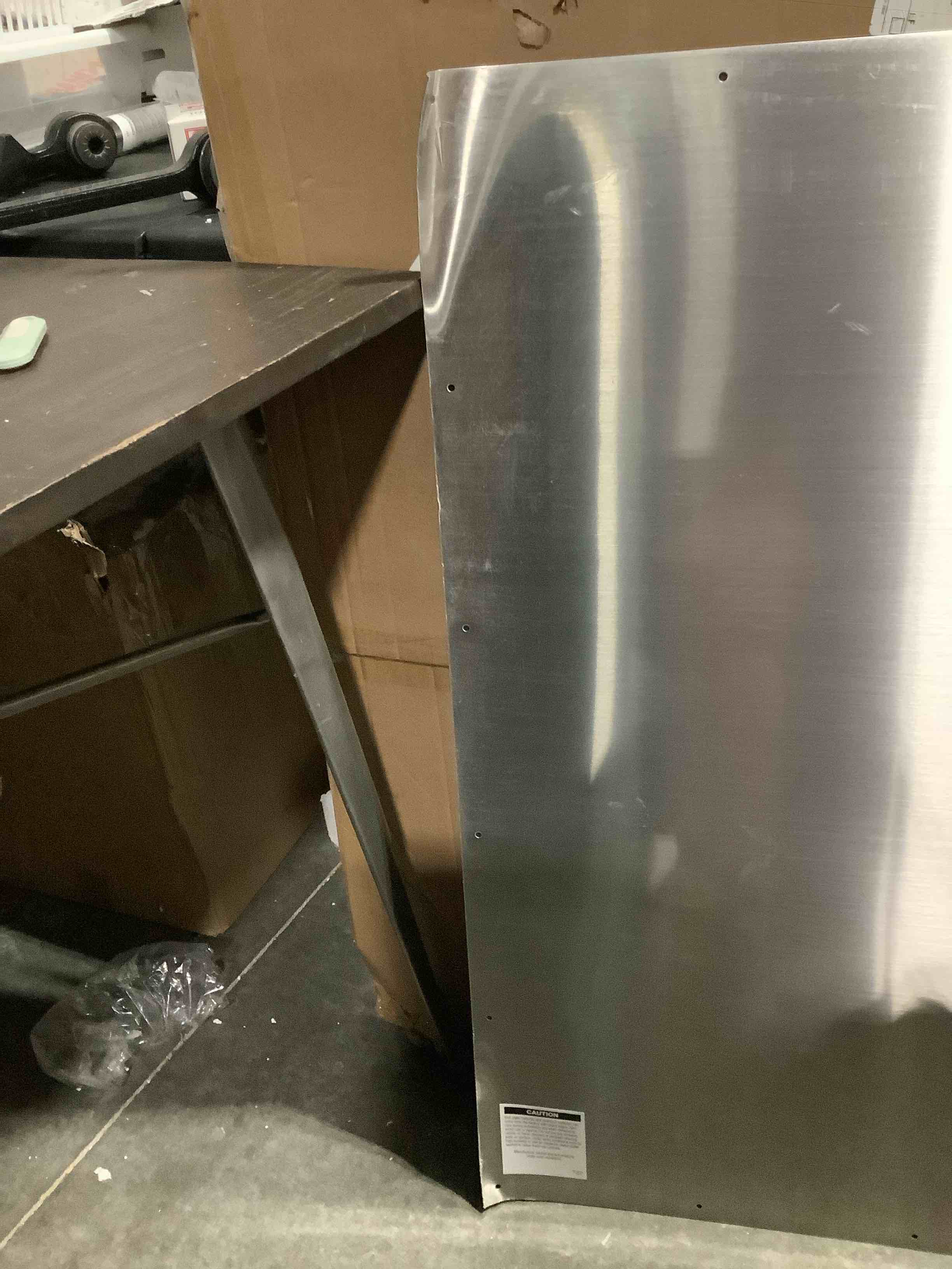 Condition photo showing As Is for prime-line j 5018 34 in. x 34 in. stainless steel kickplate (single pack)