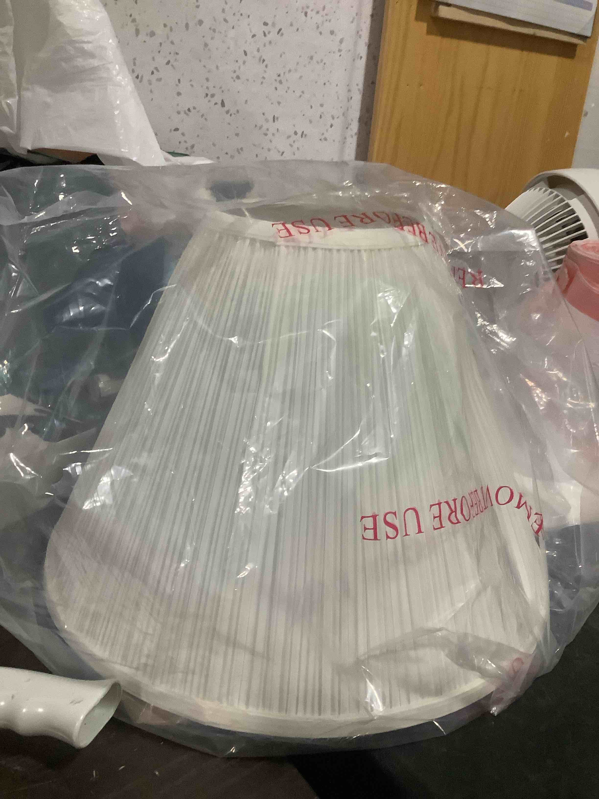 Condition photo showing Good Condition for aspen creative 33191, transitional hardback empire shaped mushroom pleated pleated white spider shade, 6" top x 16" bottom x 12" slant