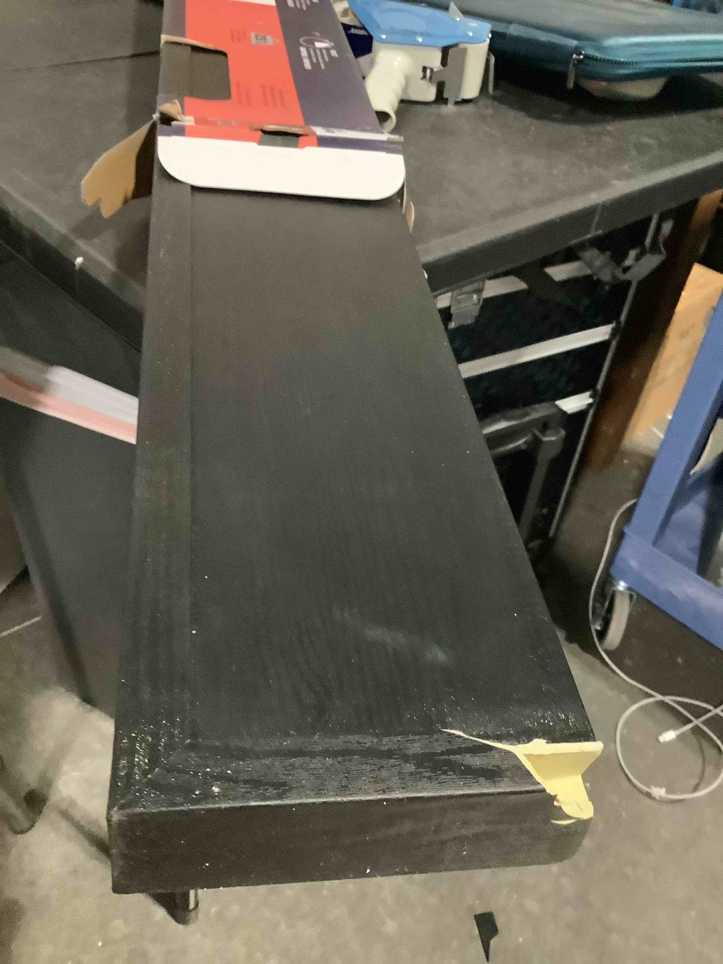 Condition photo showing Good Condition for high & mighty 515614 modern 36" floating shelf holds up to 25lbs, easy tool-free dry wall installation, flat, retail packaging, black flat black