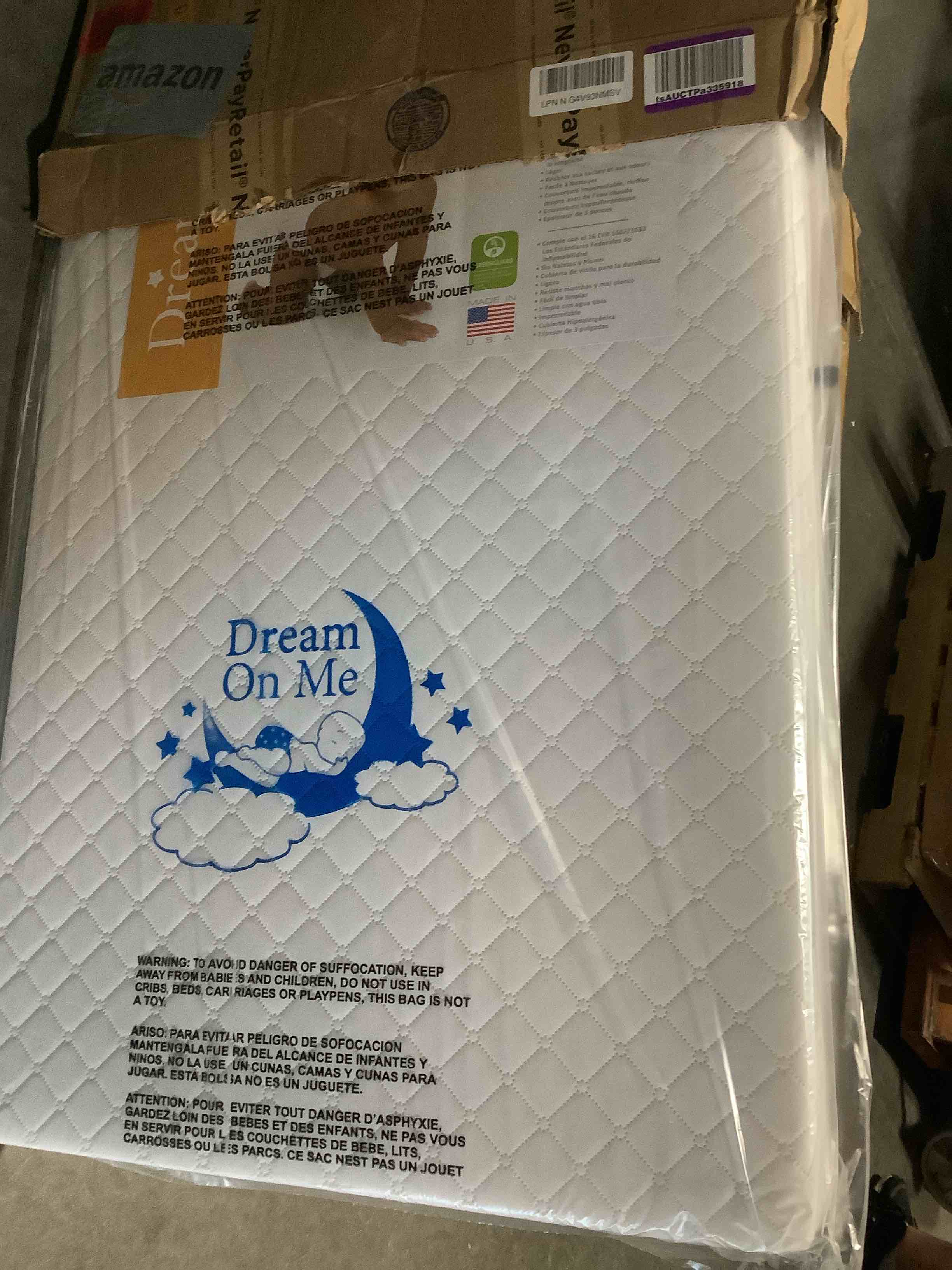 Condition photo showing Good Condition for dream on me holly 2-in-1 mini crib mattress, dual-sided infant & toddler, waterproof cover, greenguard gold certified, 38” x 24” x 3”, fits mini & select portable cribs, not for playards