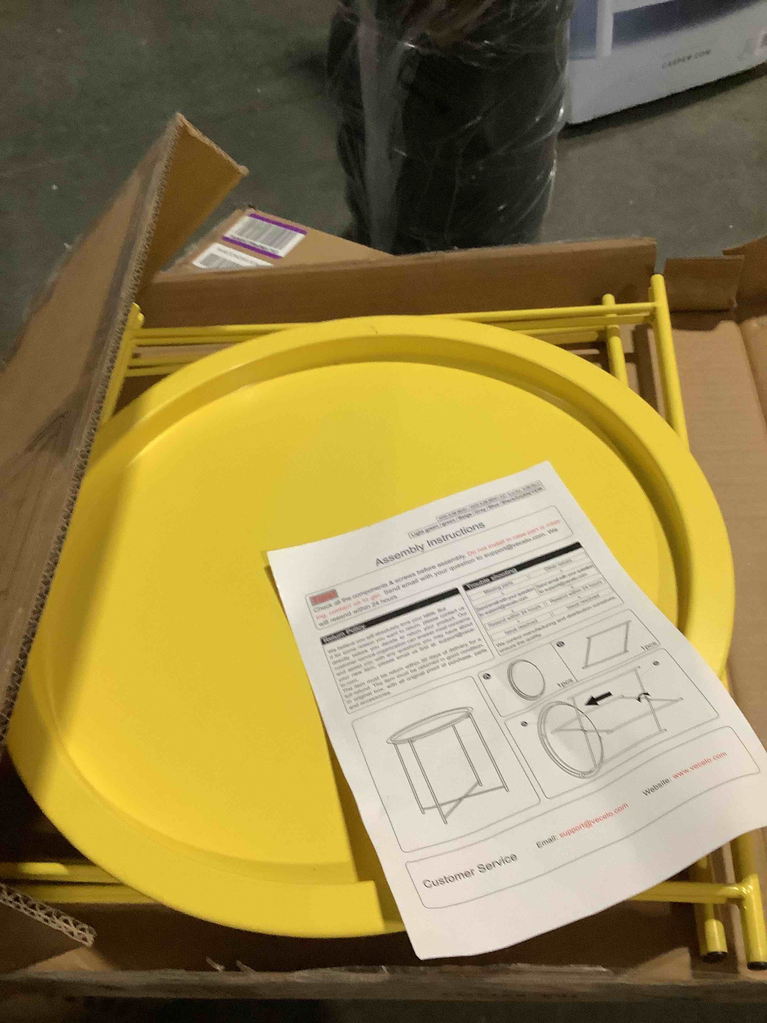 Condition photo showing Good Condition for vecelo side/end table, folding round metal anti-rust and waterproof outdoor or indoor tray for living room bedroom balcony and office, 2 pcs, yellow