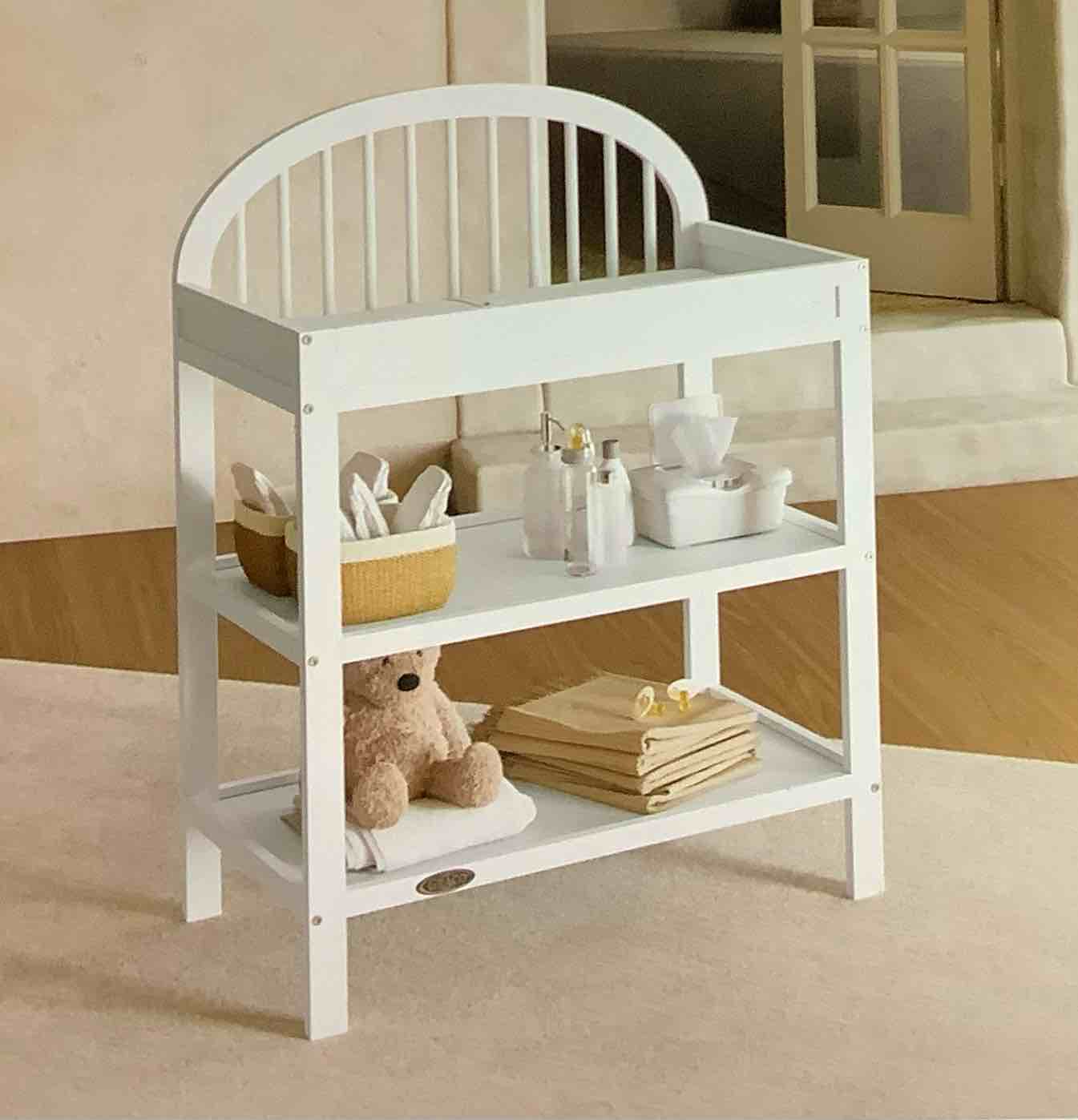 Condition photo showing As Is for ** similar product, (color, black)no pad** olivia white wood changing table with water resistant changing pad