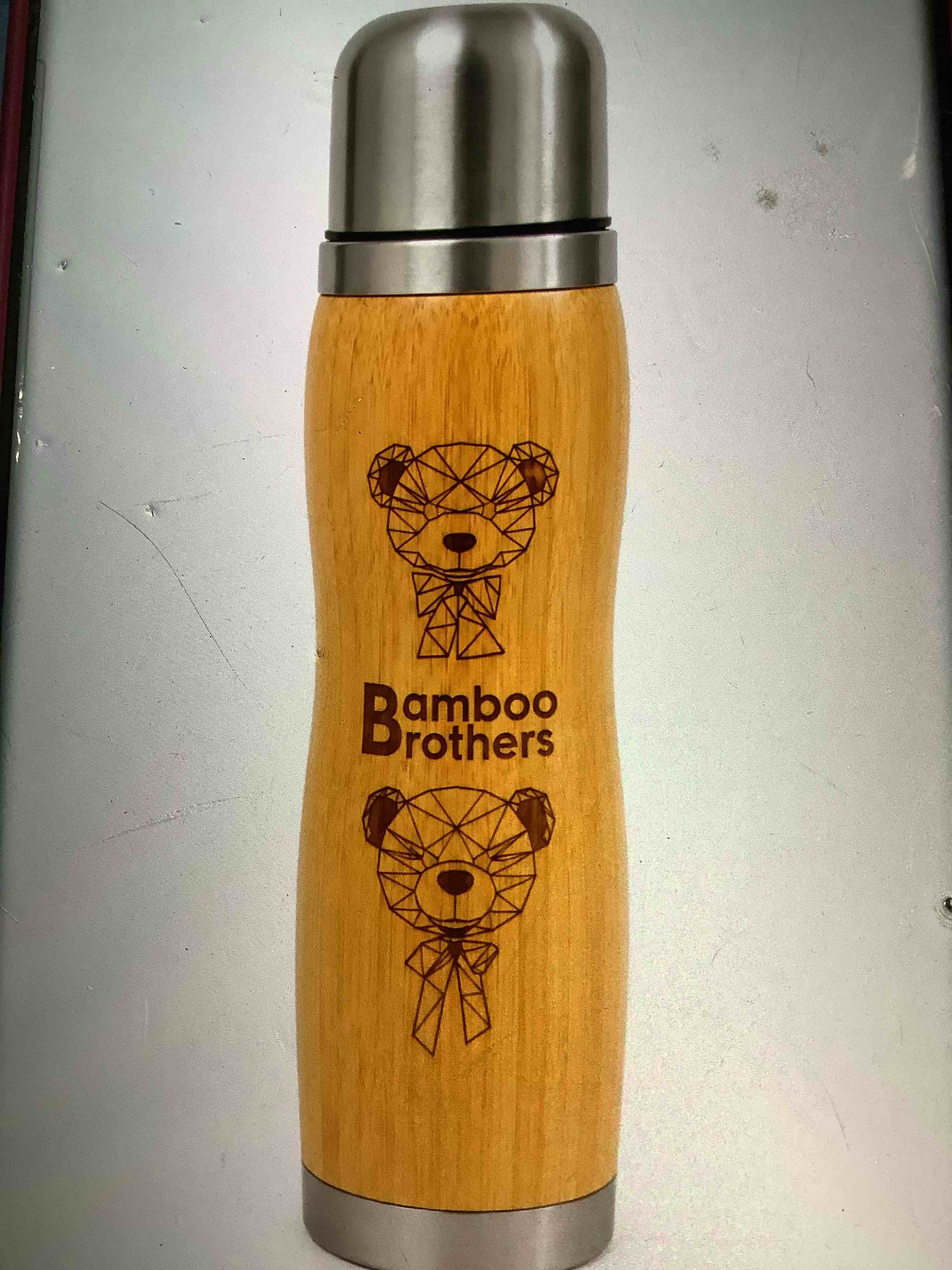 bamboo brothers insulated bamboo travel bottle thermos with a stainless steel cup style cap