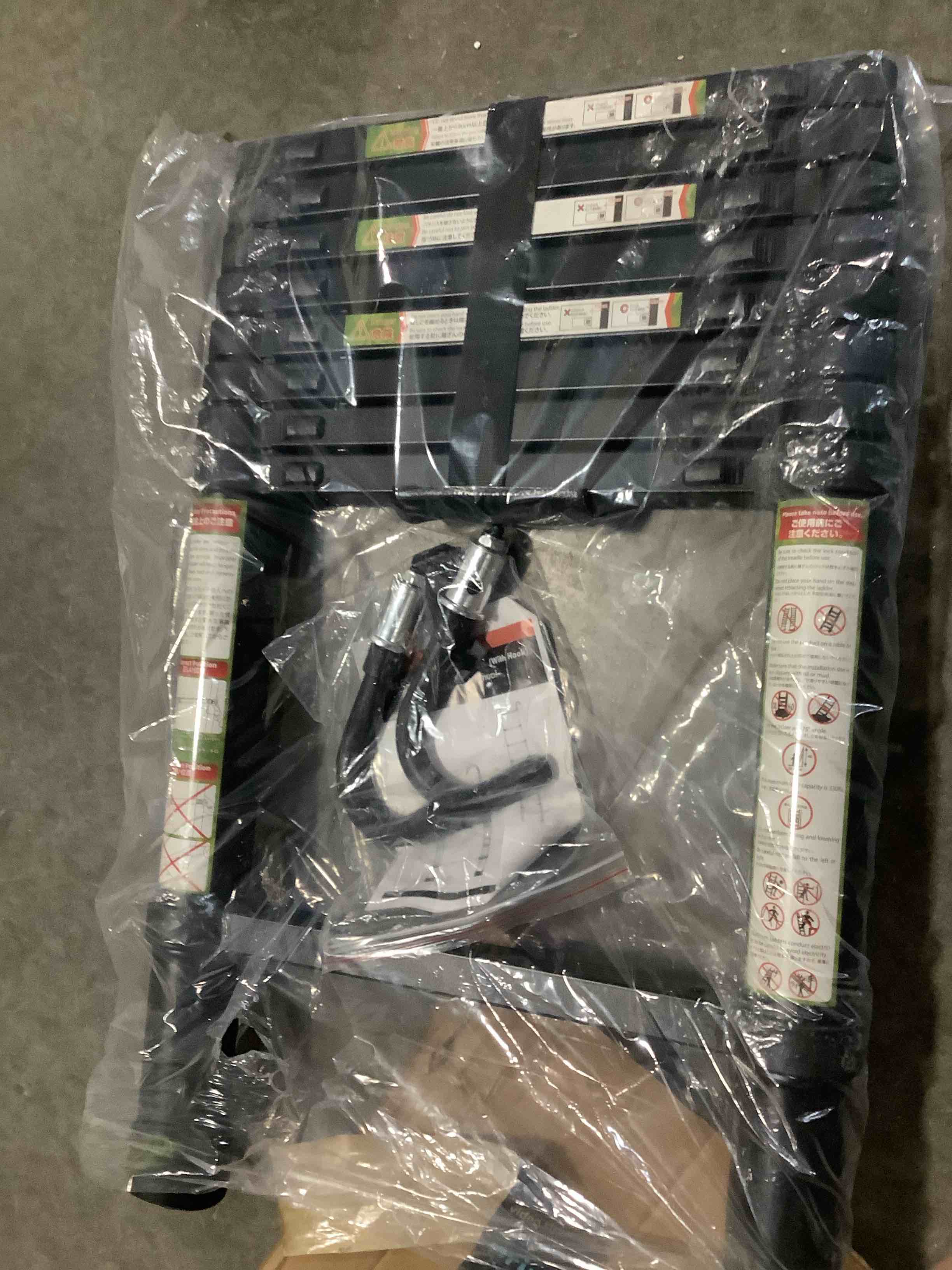 Condition photo showing Good Condition for rikade telescopic ladder, 8.5 ft aluminum telescoping ladder with non-slip feet and stable hook, portable extension ladder for household and outdoor working, max load 330 lb, black black 8.5 ft