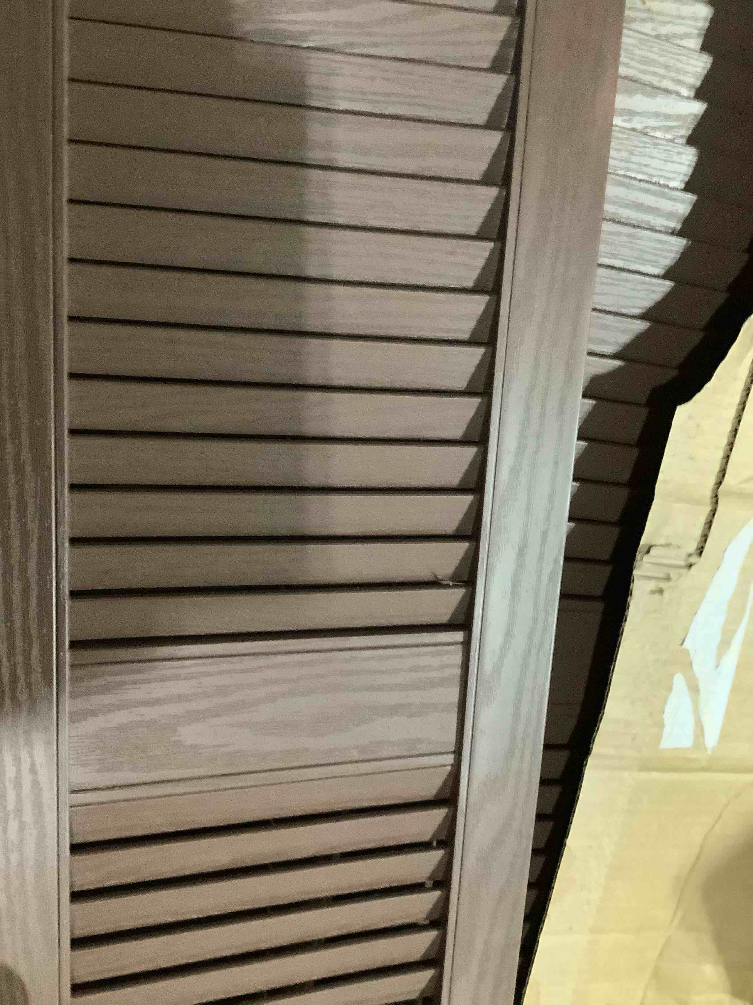 Condition photo showing Good Condition for ekena millwork lifetime vinyl ll1s12x04800ms standard cathedral top center mullion, open louver vinyl shutters, w/installation shutter-lok's & matching screws (per pair), 12"w x 48"h, musket brown 12-in. w x 48-in. h 010 - musket brown