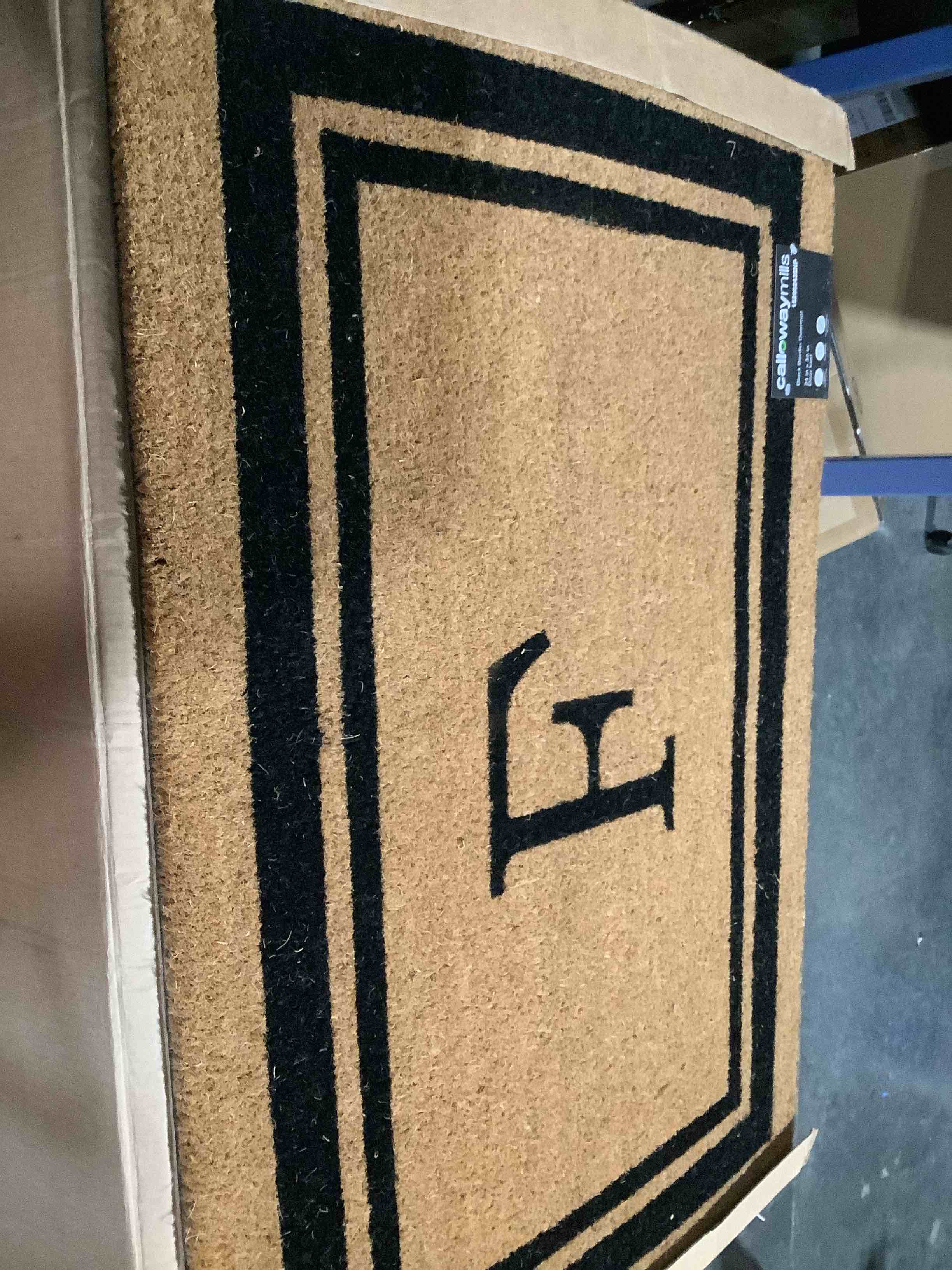 Condition photo showing Good Condition for calloway mills 152962436f black border 24" x 36" monogram doormat, (letter f)