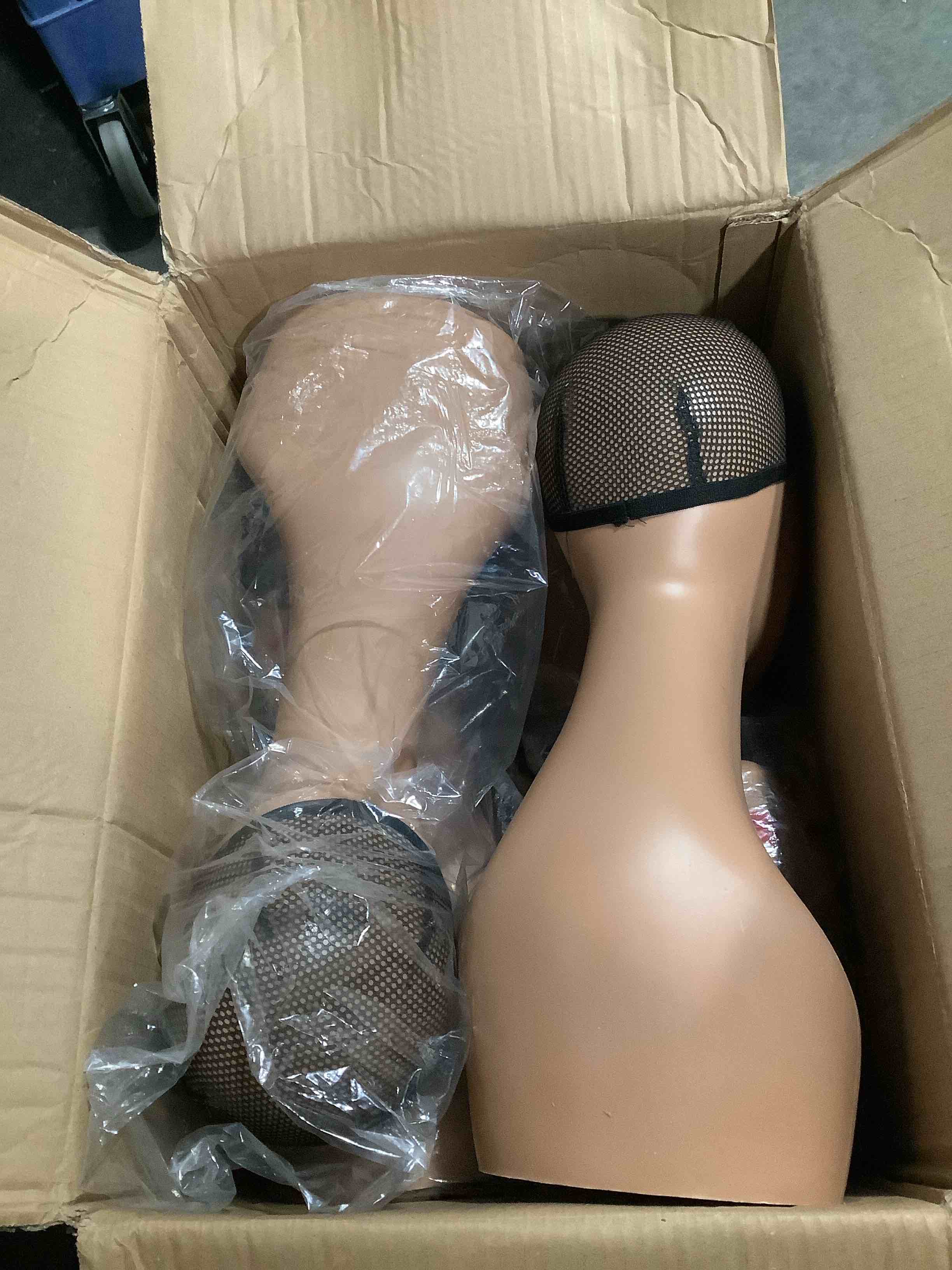 Condition photo showing Good Condition for leinuosen 4 pcs female realistic mannequin head for wigs 19" lifelike plastic manikin head display heads for sunglasses earrings jewelry display, beauty accessories (black) black 4
