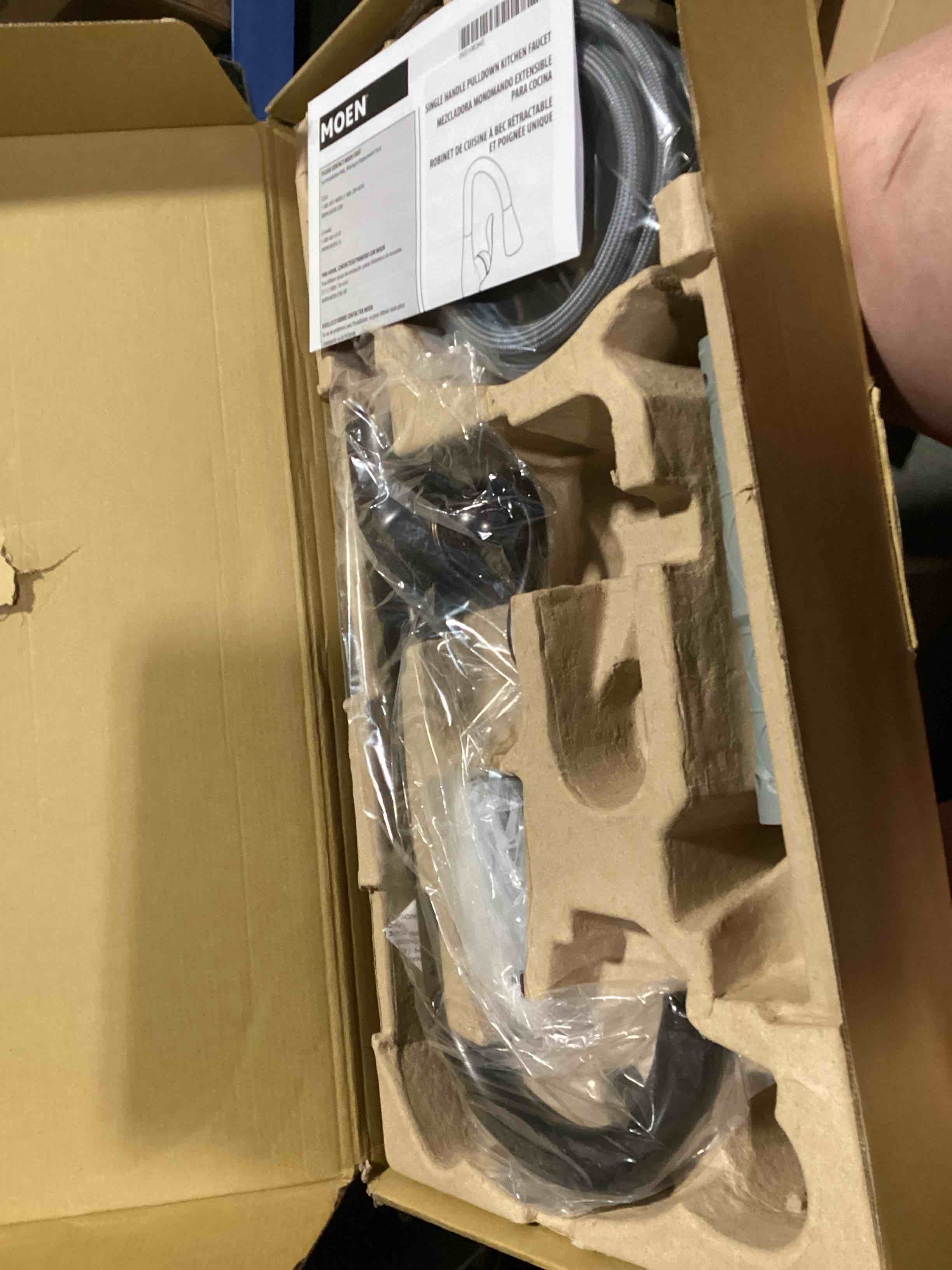 Condition photo showing Good Condition for moen arbor oil rubbed bronze one-handle kitchen faucet with pull down sprayer featuring power clean, 7594orb oil rubbed bronze standard