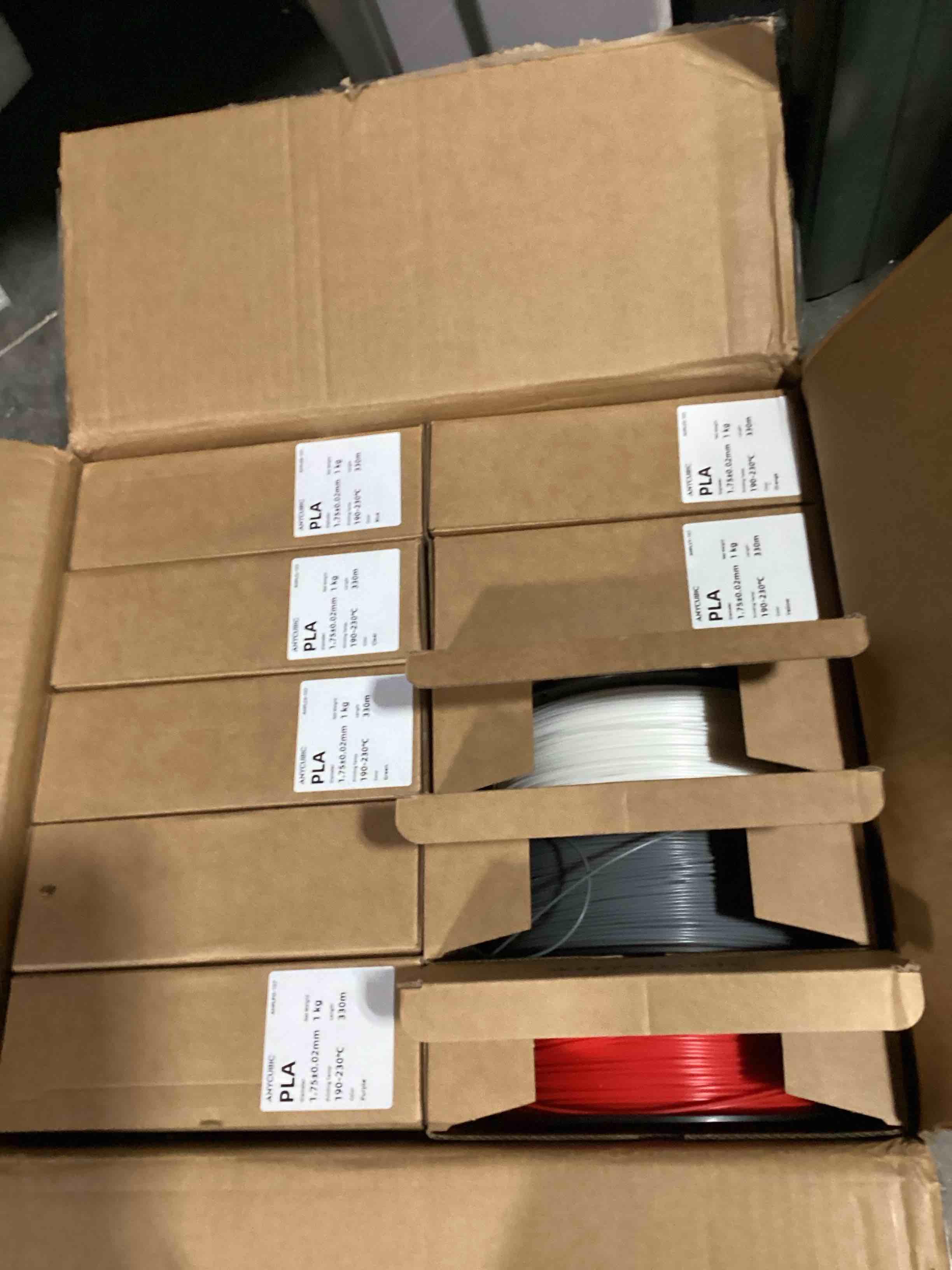 Condition photo showing Good Condition for anycubic pla filament 1.75mm bundle, 3d printer filament 1.75mm dimensional accuracy +/- 0.02mm, 1kg spool, black, white, texture grey, clear, red, blue, green, orange, yellow, purple, 10kg in total 10*1kg pla (black, white, texture grey, clear, red, blue, green, orange, yellow, purple)