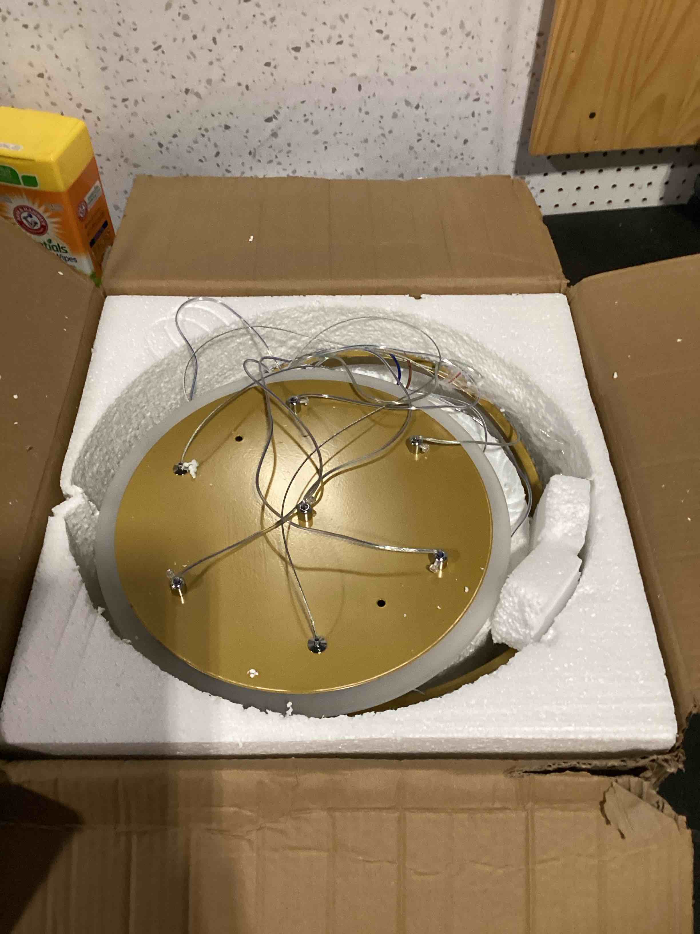 Condition photo showing Good Condition for modern gold led chandeliers, dimmable pendant light dining room light fixtures over table with remote control adjustable modern chandeliers with star projector for kitchen island living room bedroom gold star projector