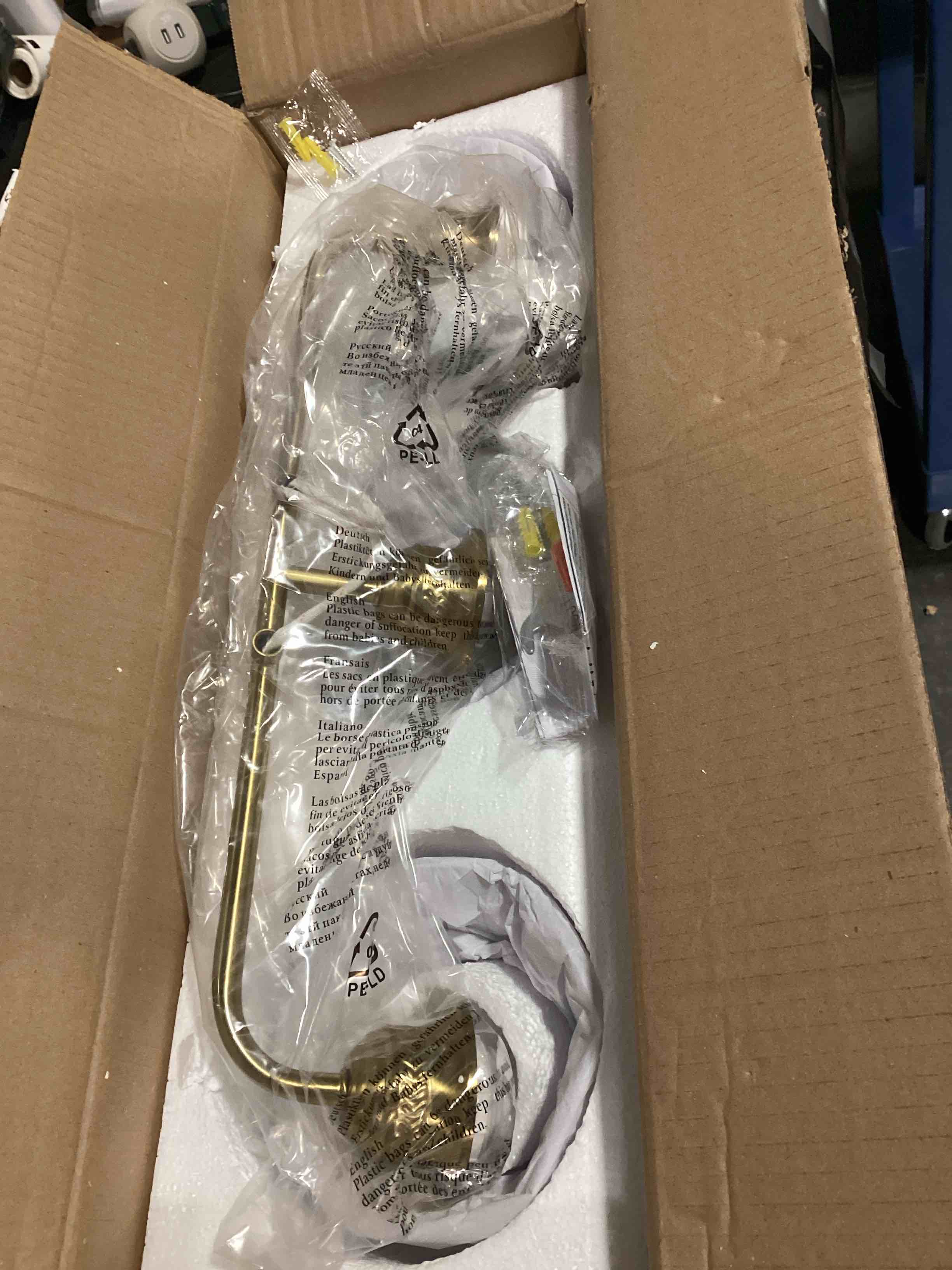 Condition photo showing Good Condition for yunice 3 light bathroom vanity light fixtures brushed gold wall sconce with white glass shade e26 base vintage mirror lights for bathroom, bedroom antique brass wall lamp gold 3 light glass flower shade