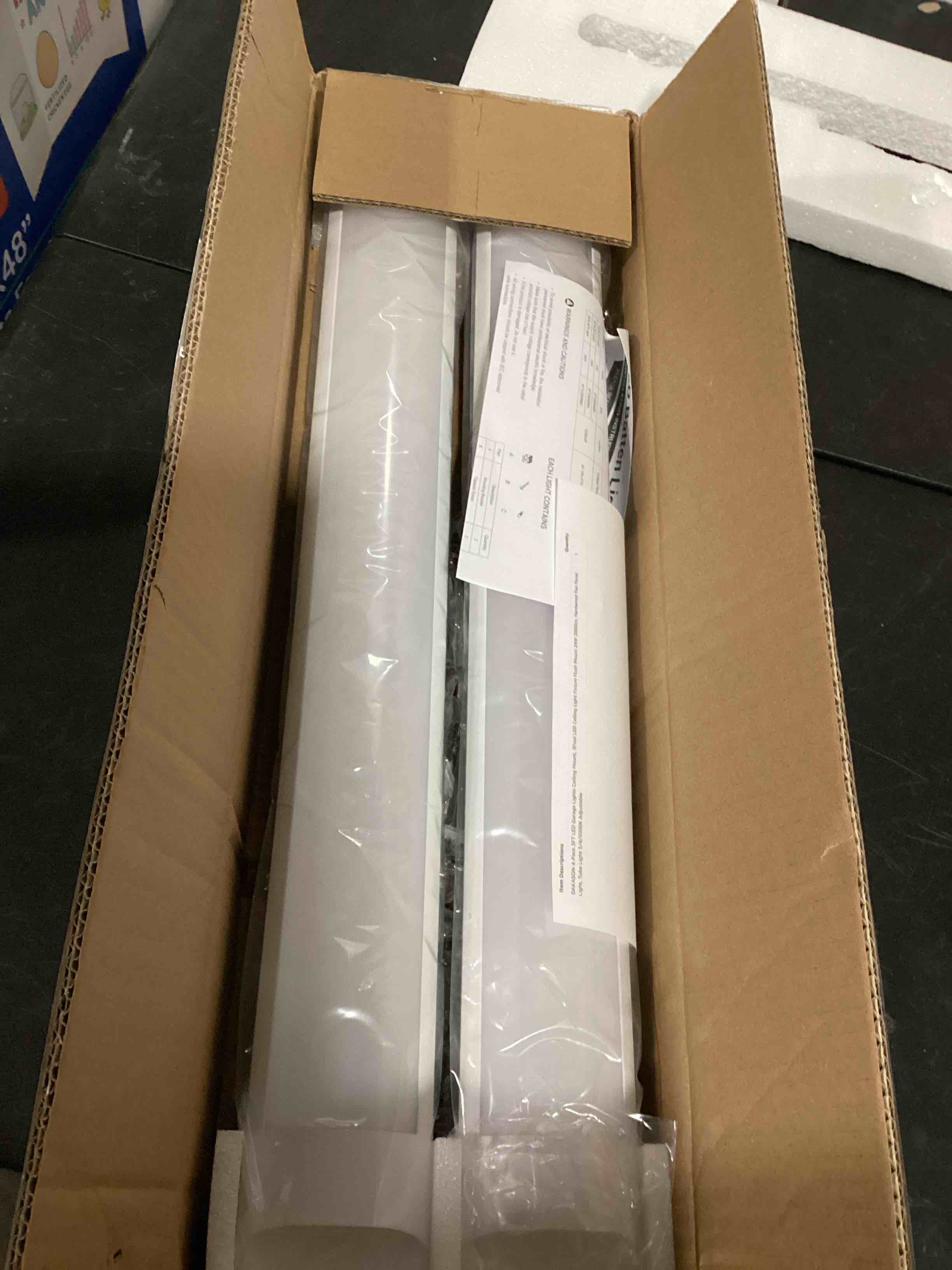 Condition photo showing Good Condition for dakason 4-pack 3ft led garage lights ceiling mount, 3foot led ceiling light fixture flush mount 24w 2880lm, hardwired flat panel light, tube light 3/4/5000k adjustable