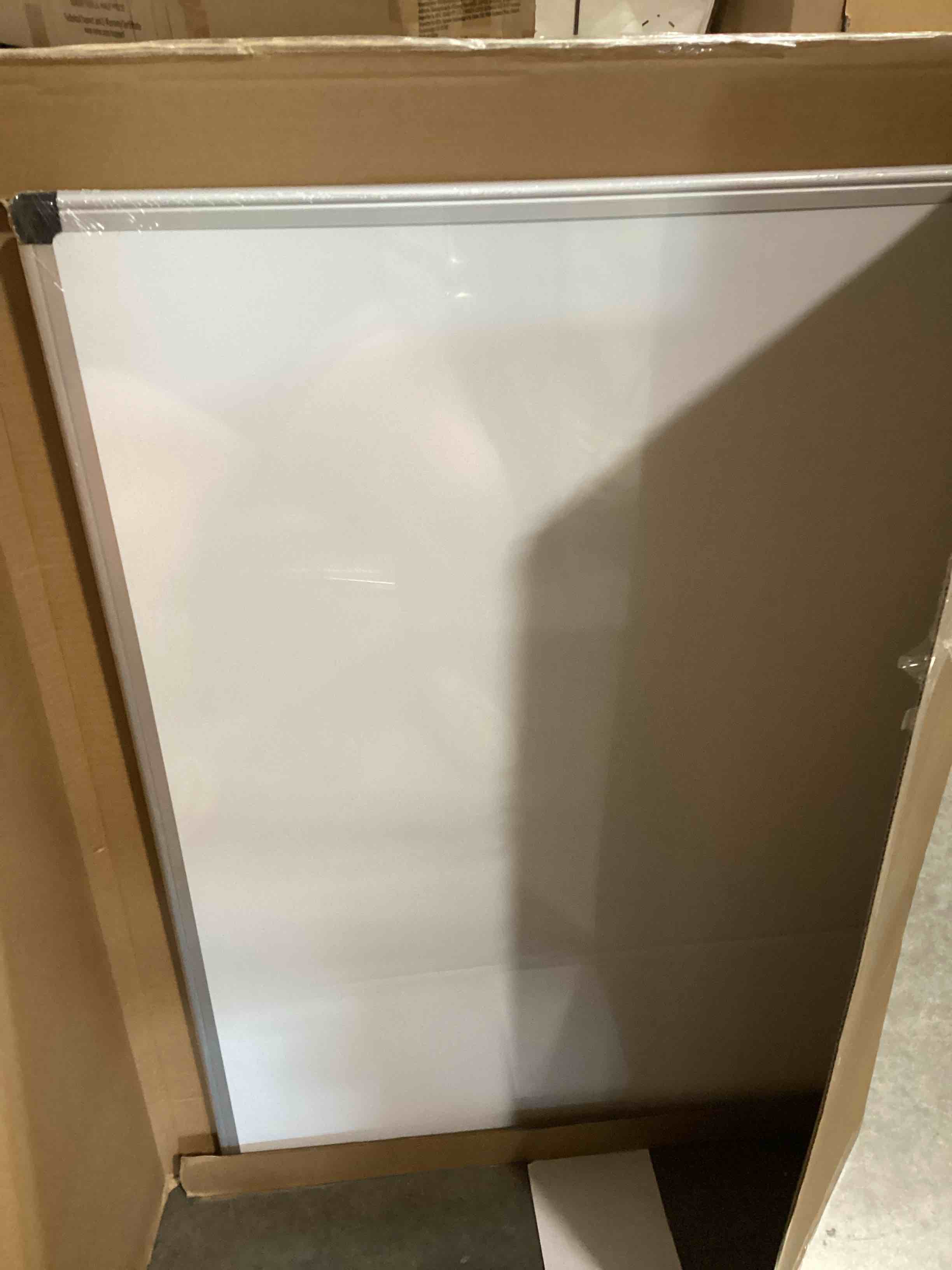 Condition photo showing Good Condition for vusign magnetic white board kit for wall 36" x 24", 1 dry eraser & 2 multicolor markers & 4 magnetic pins, sliver reinforced aluminum frame for home, school, office