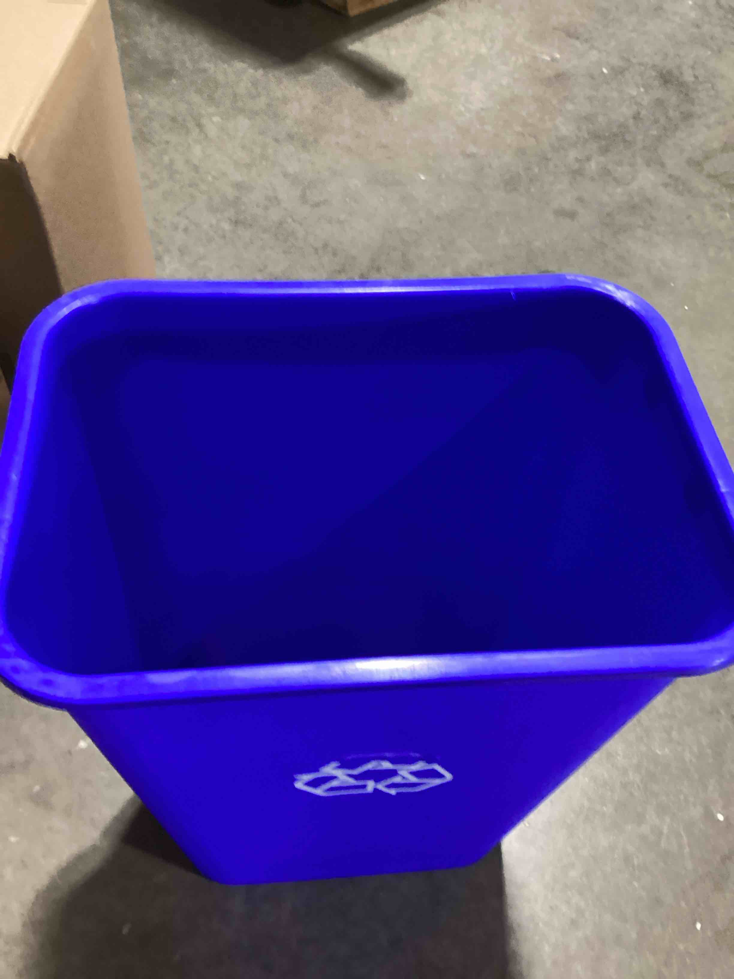 Condition photo showing Good Condition for amazon basics rectangular commercial office wastebasket, easy to clean, lightweight, 10 gallon, blue, recycle logo blue 10 gallon (pack of 1)